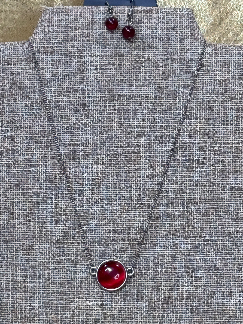 Paparazzi "Fashionably Fantabulous" Red Dainty Minimalist Pendant Necklace & Earrings Set NEW