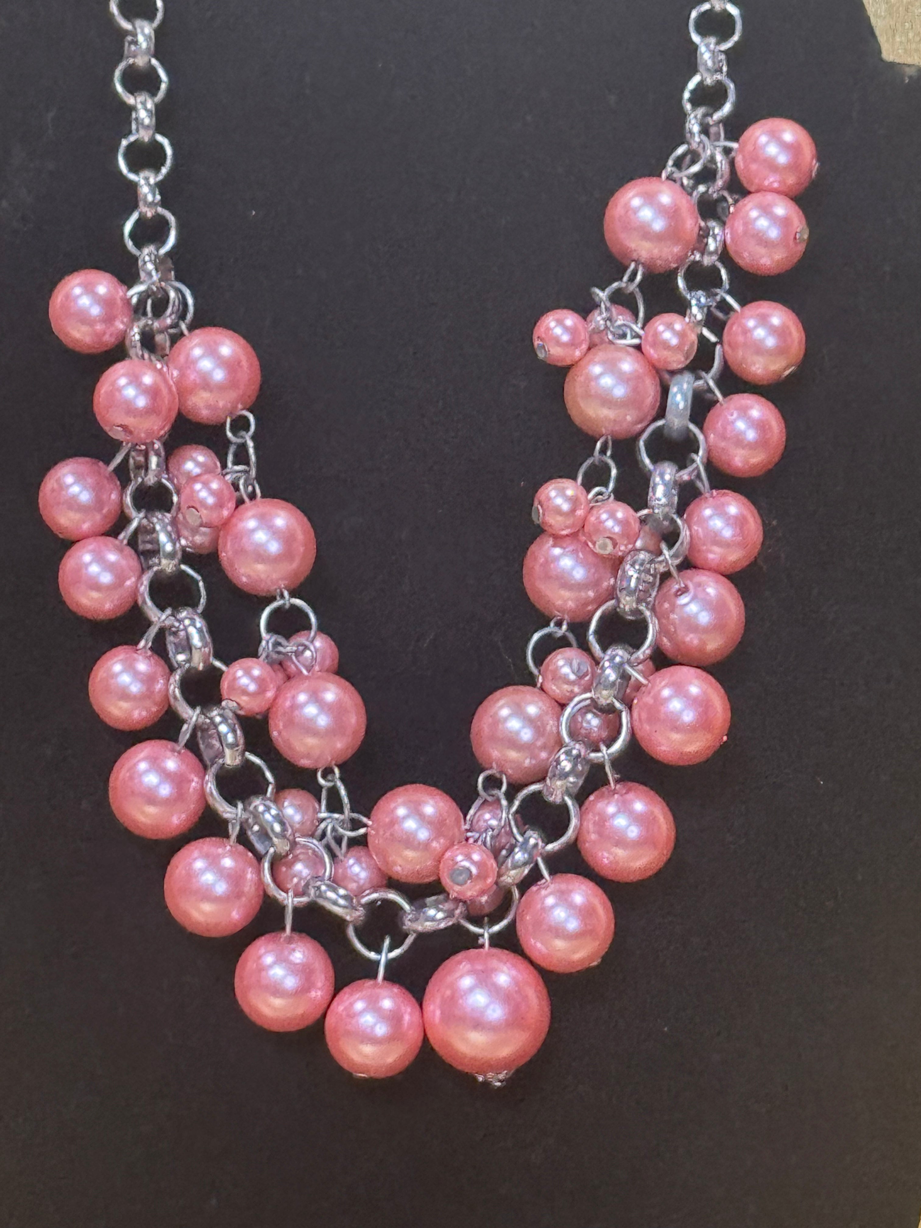 Paparazzi "Ballroom Service" Coral Pink Pearl Statement Necklace & Earring Set