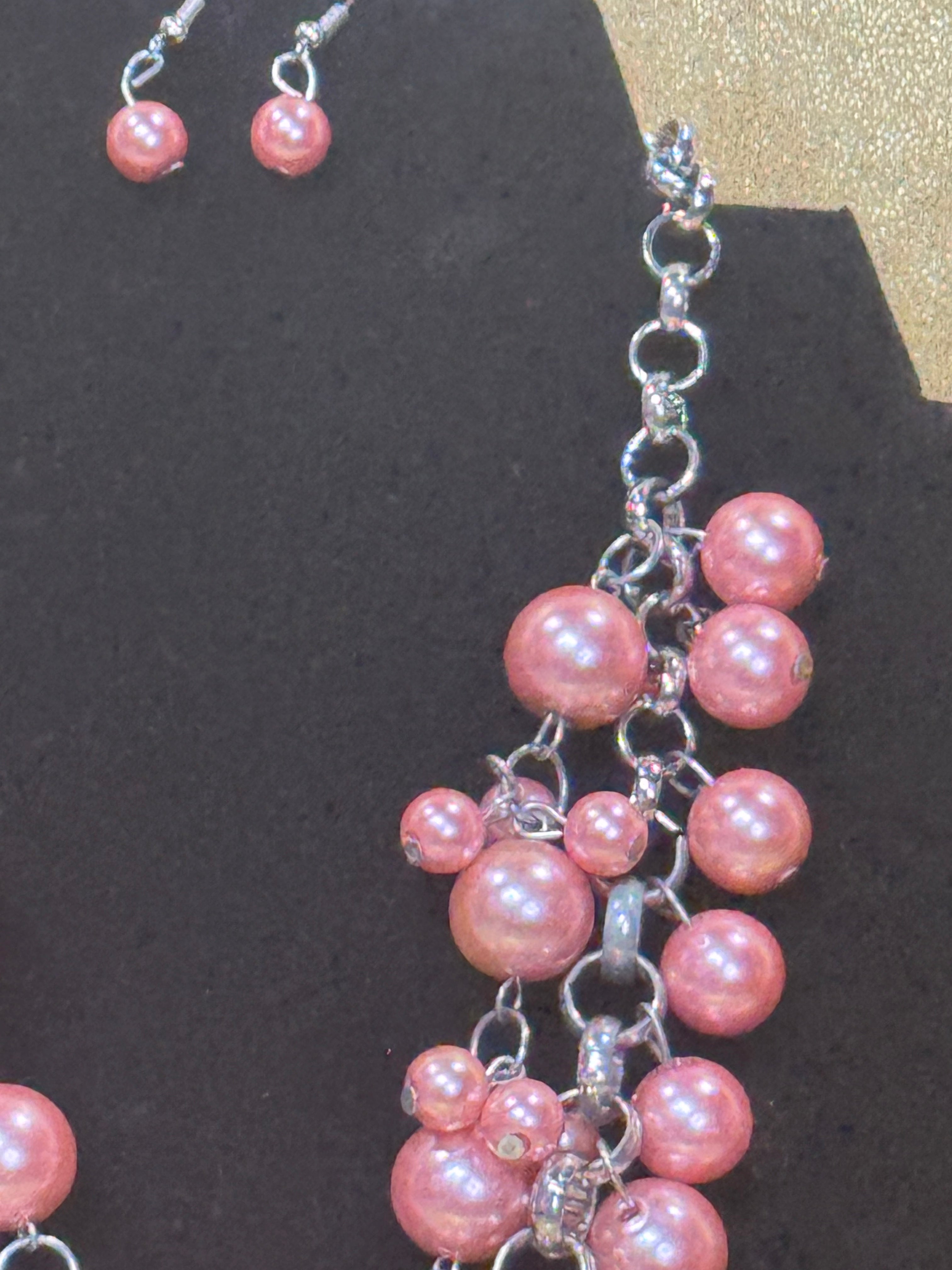 Paparazzi "Ballroom Service" Coral Pink Pearl Statement Necklace & Earring Set