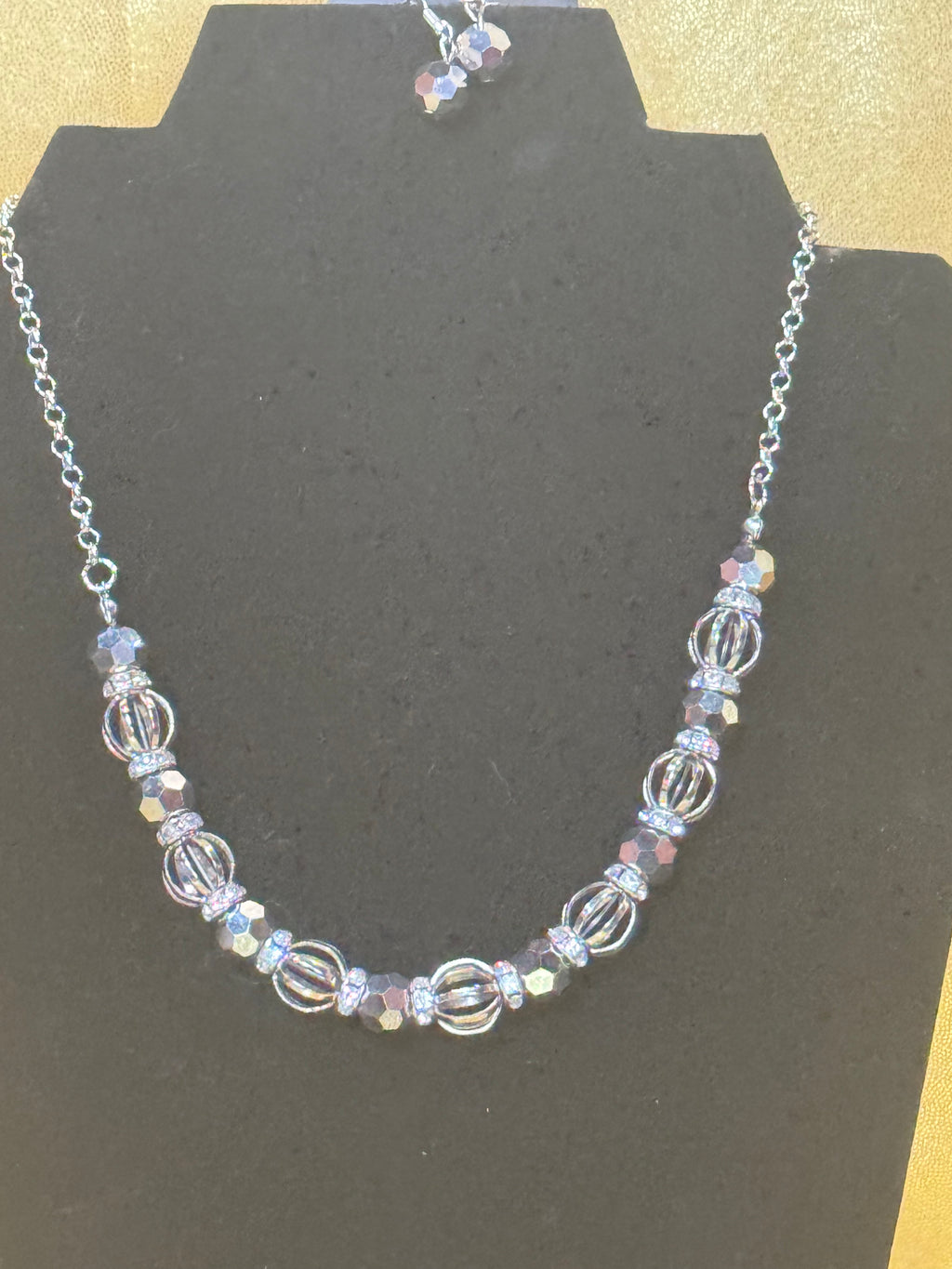 Paparazzi "Prismatic Magic" Iridescent Crystal & Silver Cage Bead Necklace Set