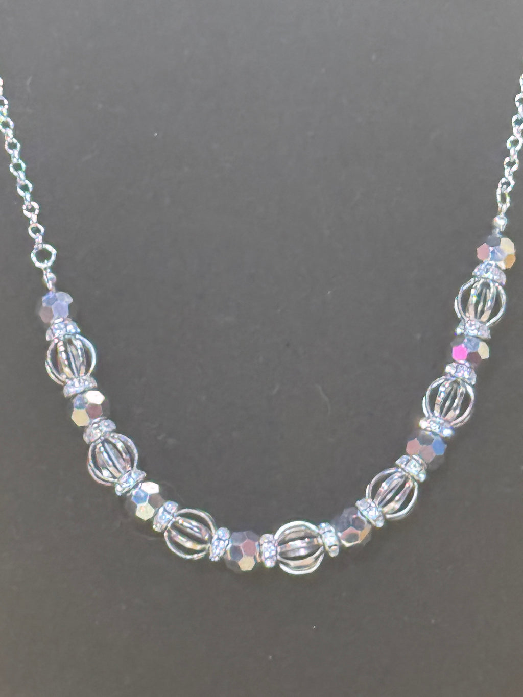 Paparazzi "Prismatic Magic" Iridescent Crystal & Silver Cage Bead Necklace Set