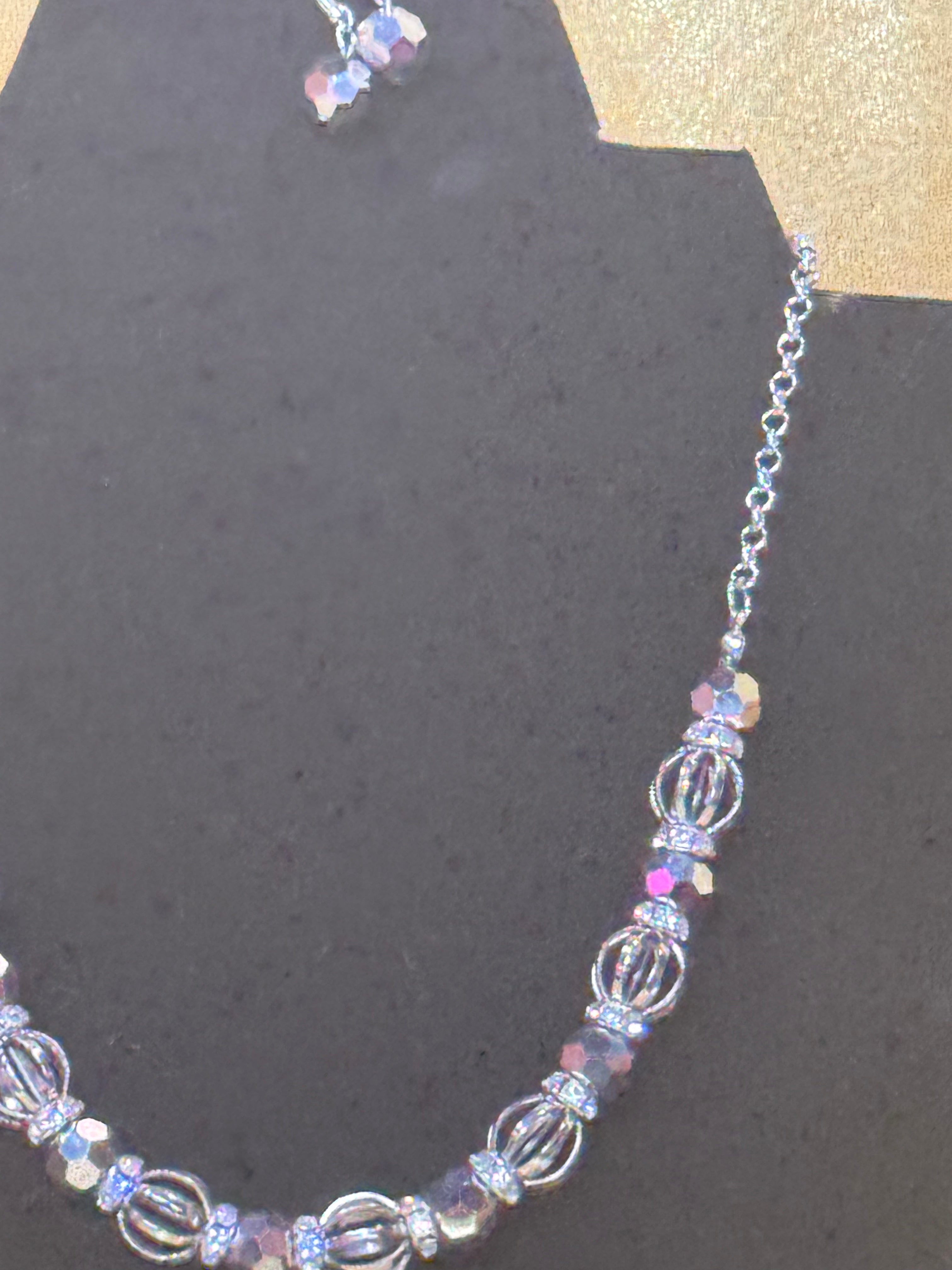 Paparazzi "Prismatic Magic" Iridescent Crystal & Silver Cage Bead Necklace Set
