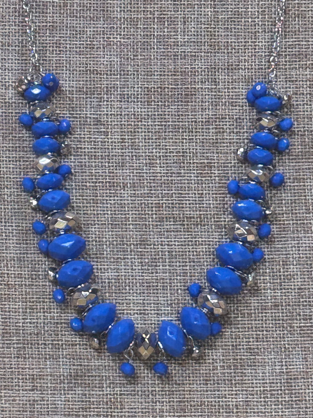 Paparazzi "BRAGs To Riches" Cobalt Blue Bead & Textured Silver Cluster Statement Necklace & Earrings Set