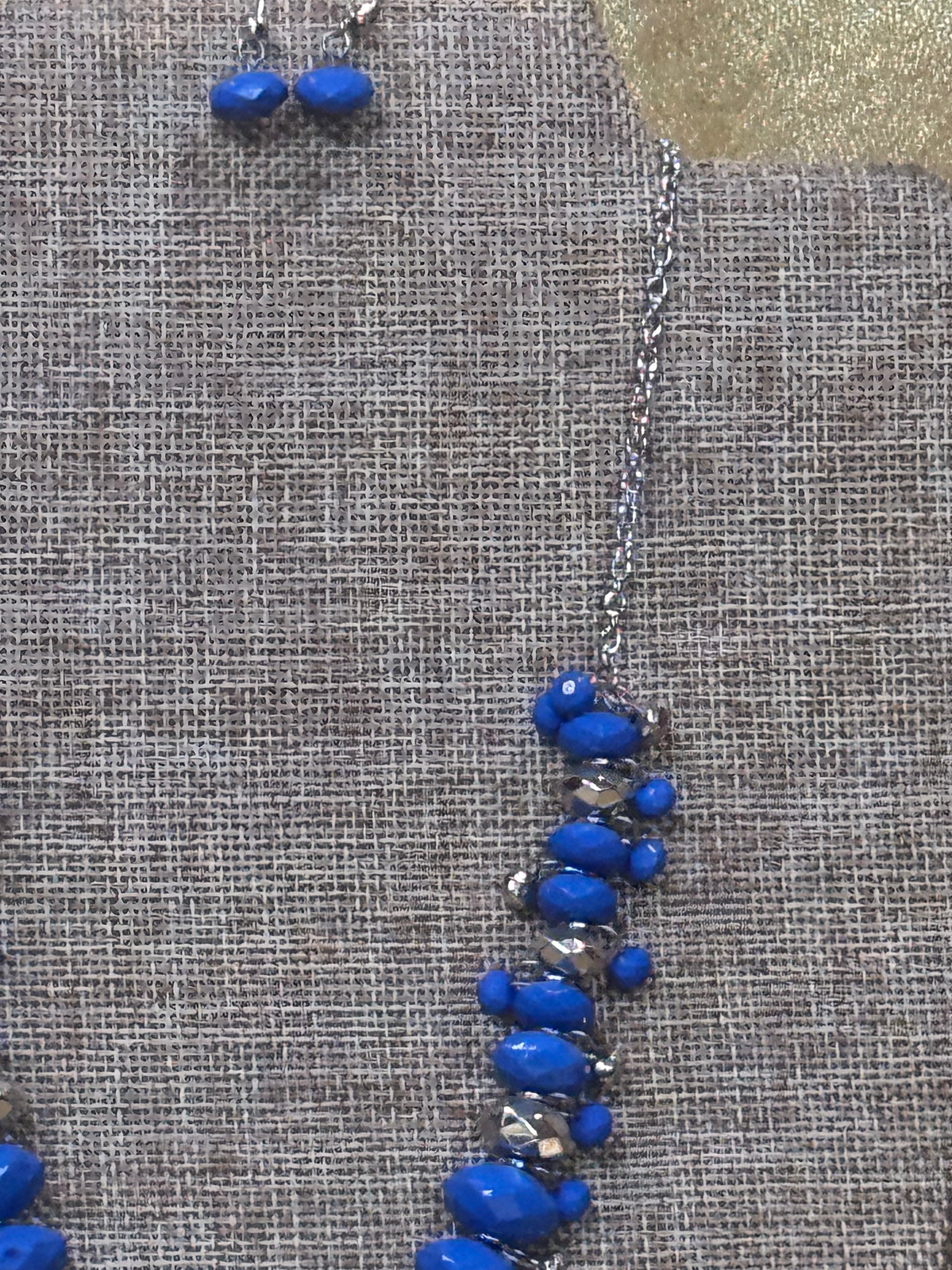 Paparazzi "BRAGs To Riches" Cobalt Blue Bead & Textured Silver Cluster Statement Necklace & Earrings Set