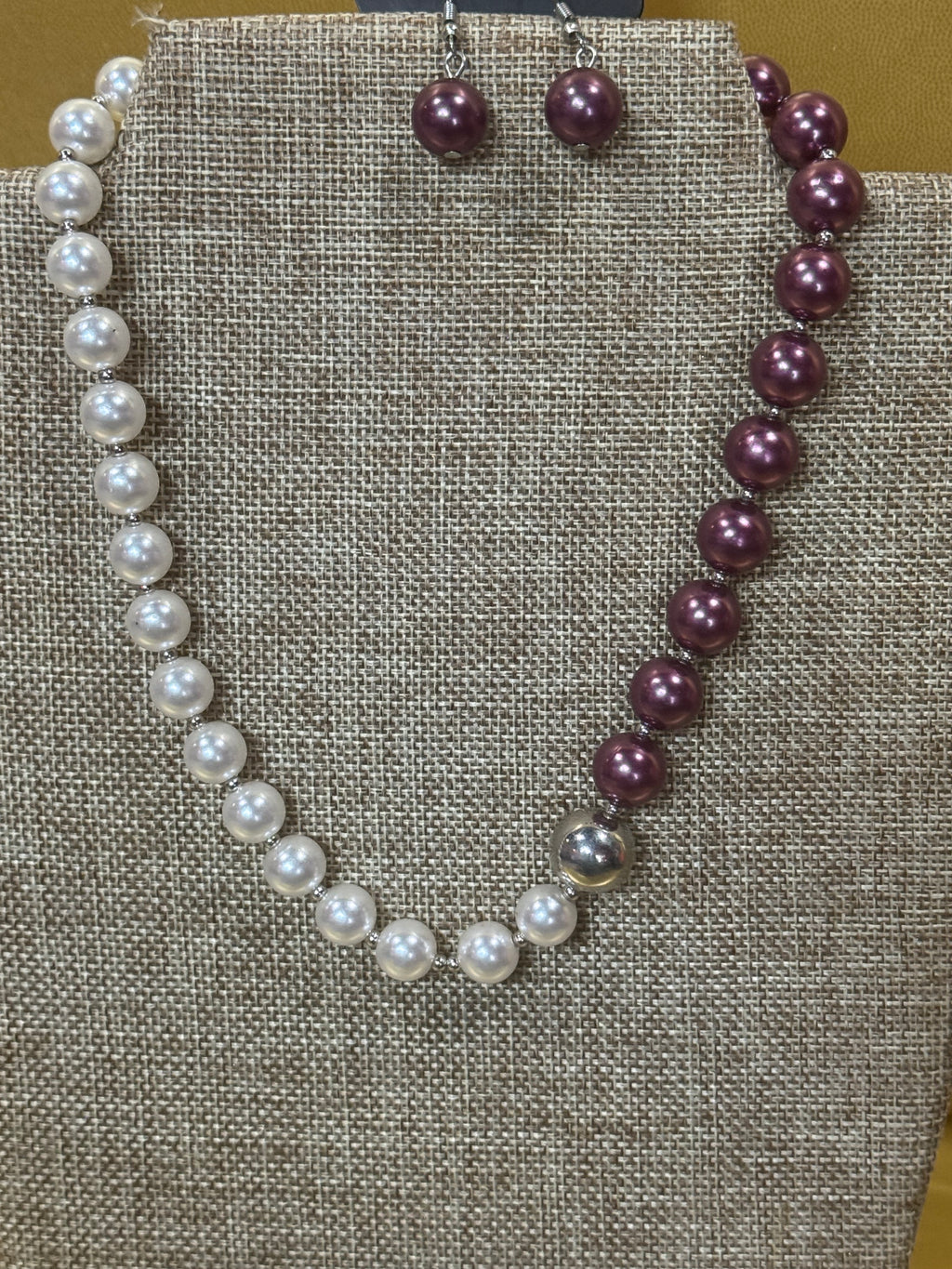Paparazzi 5th Avenue A-Lister Two-Tone Purple & White Faux Pearl Necklace & Earring Set