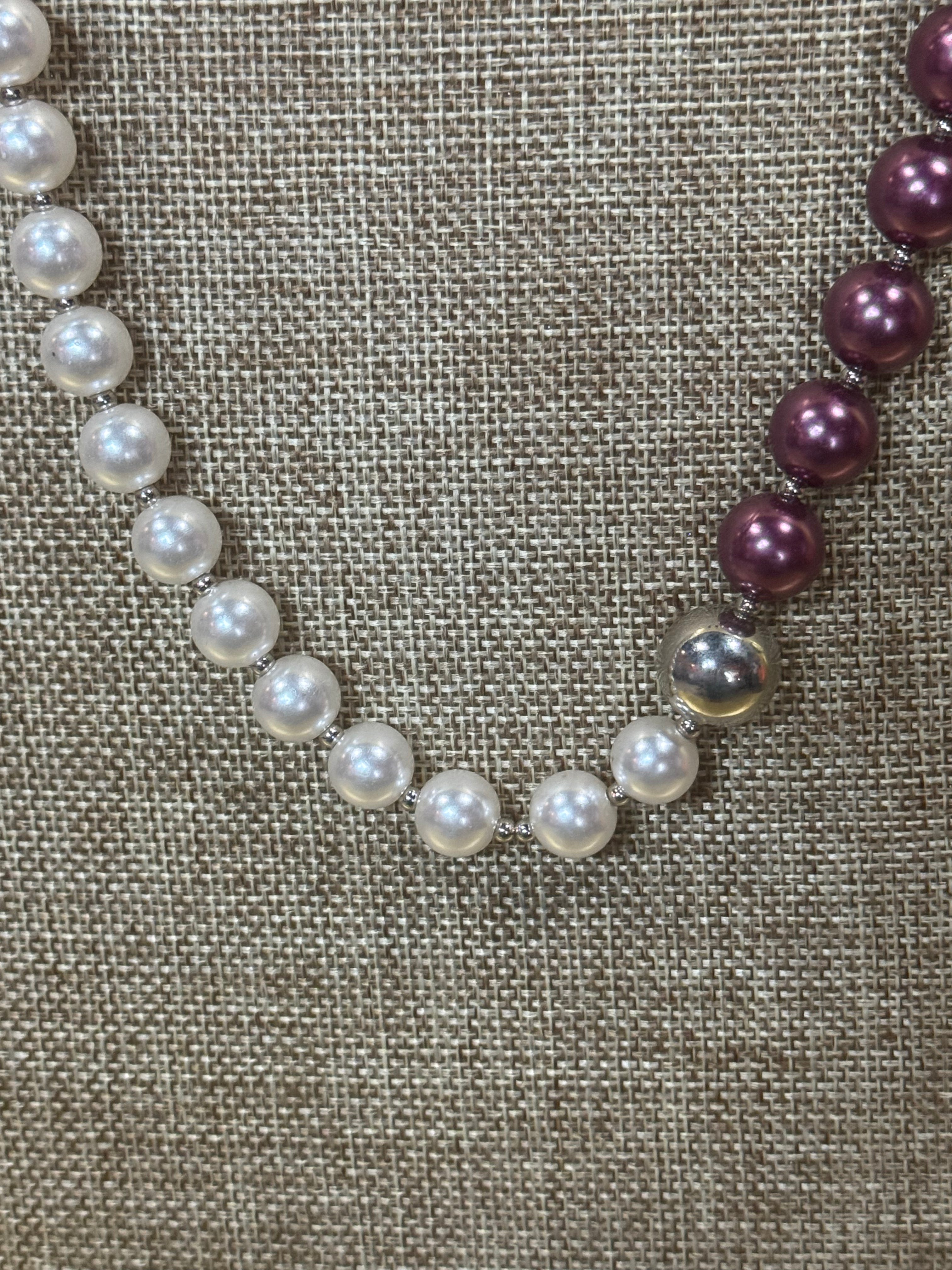 Paparazzi 5th Avenue A-Lister Two-Tone Purple & White Faux Pearl Necklace & Earring Set