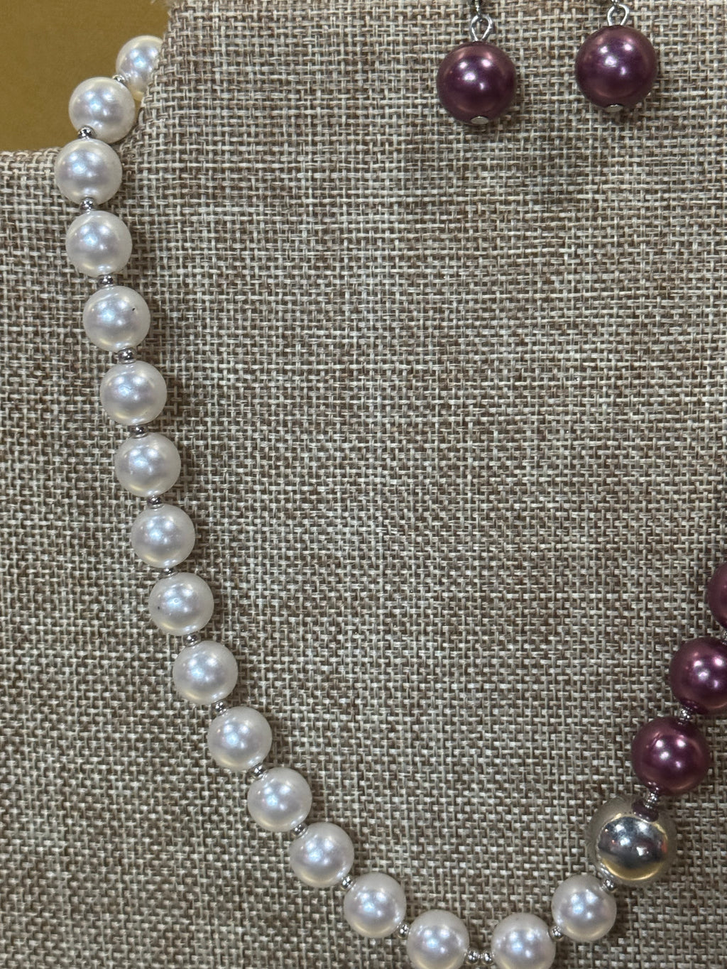 Paparazzi 5th Avenue A-Lister Two-Tone Purple & White Faux Pearl Necklace & Earring Set