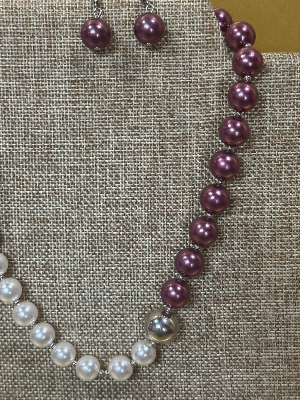 Paparazzi 5th Avenue A-Lister Two-Tone Purple & White Faux Pearl Necklace & Earring Set