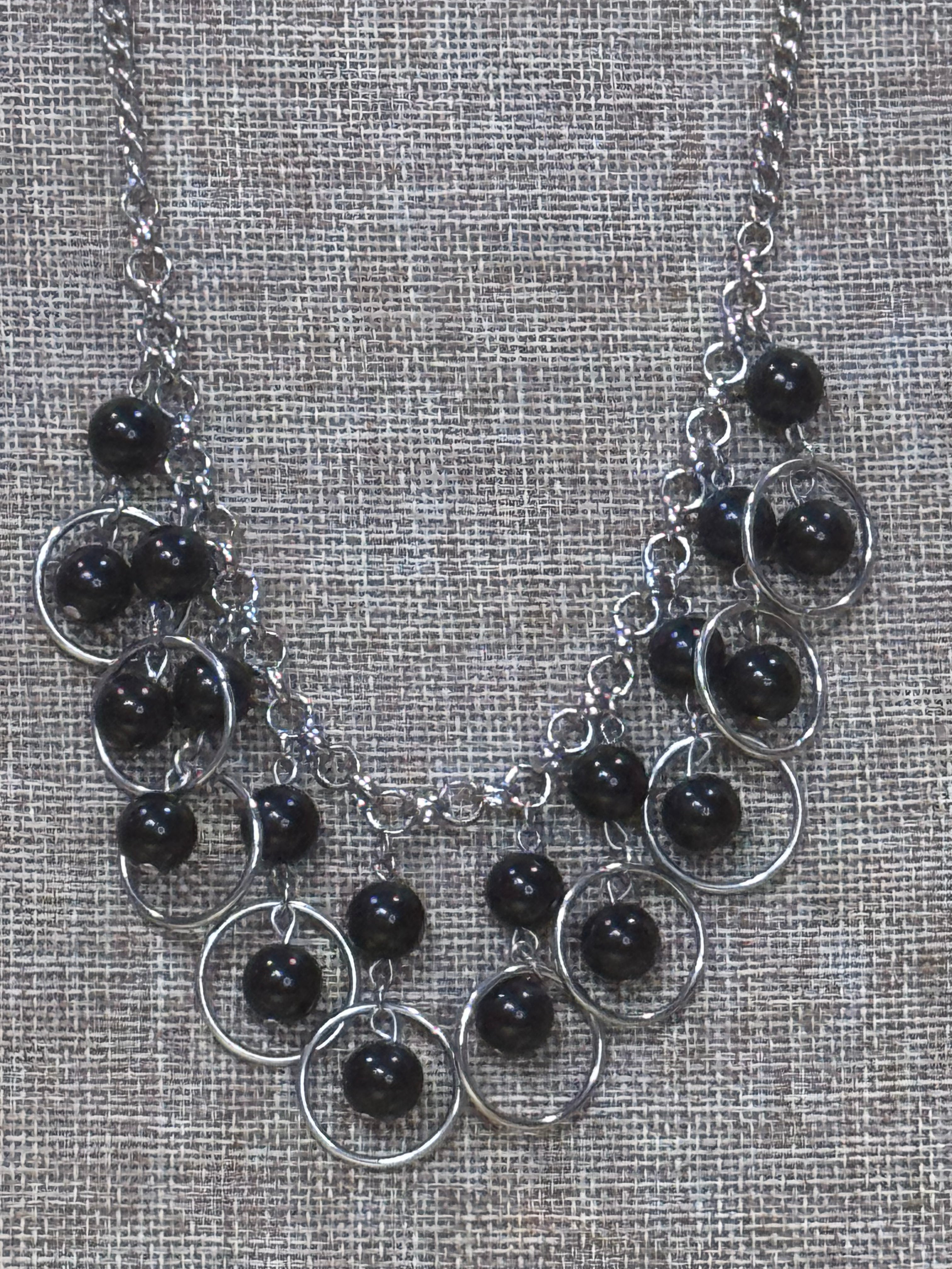 ✨ NWT Paparazzi Jewelry "Really Rococo" Necklace Set - Black Beads & Silver Hoops
