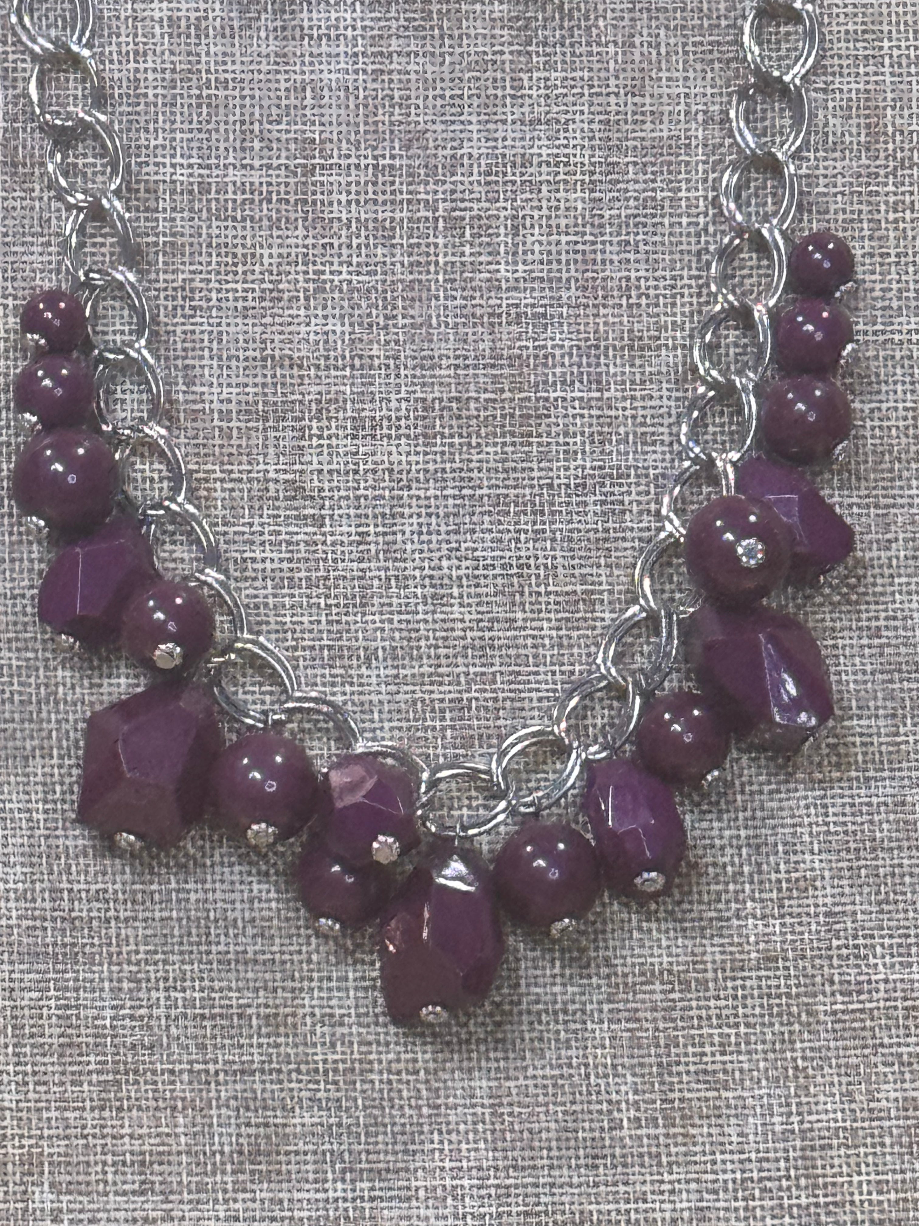 Paparazzi "Gorgeously Globetrotter" Purple Bead Chunky Silver Chain Necklace Set