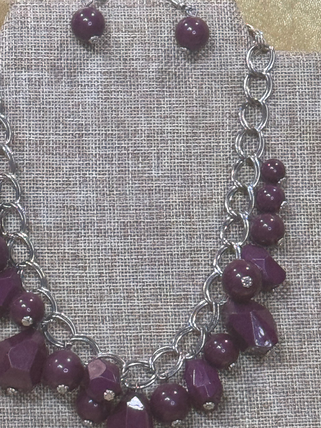 Paparazzi "Gorgeously Globetrotter" Purple Bead Chunky Silver Chain Necklace Set