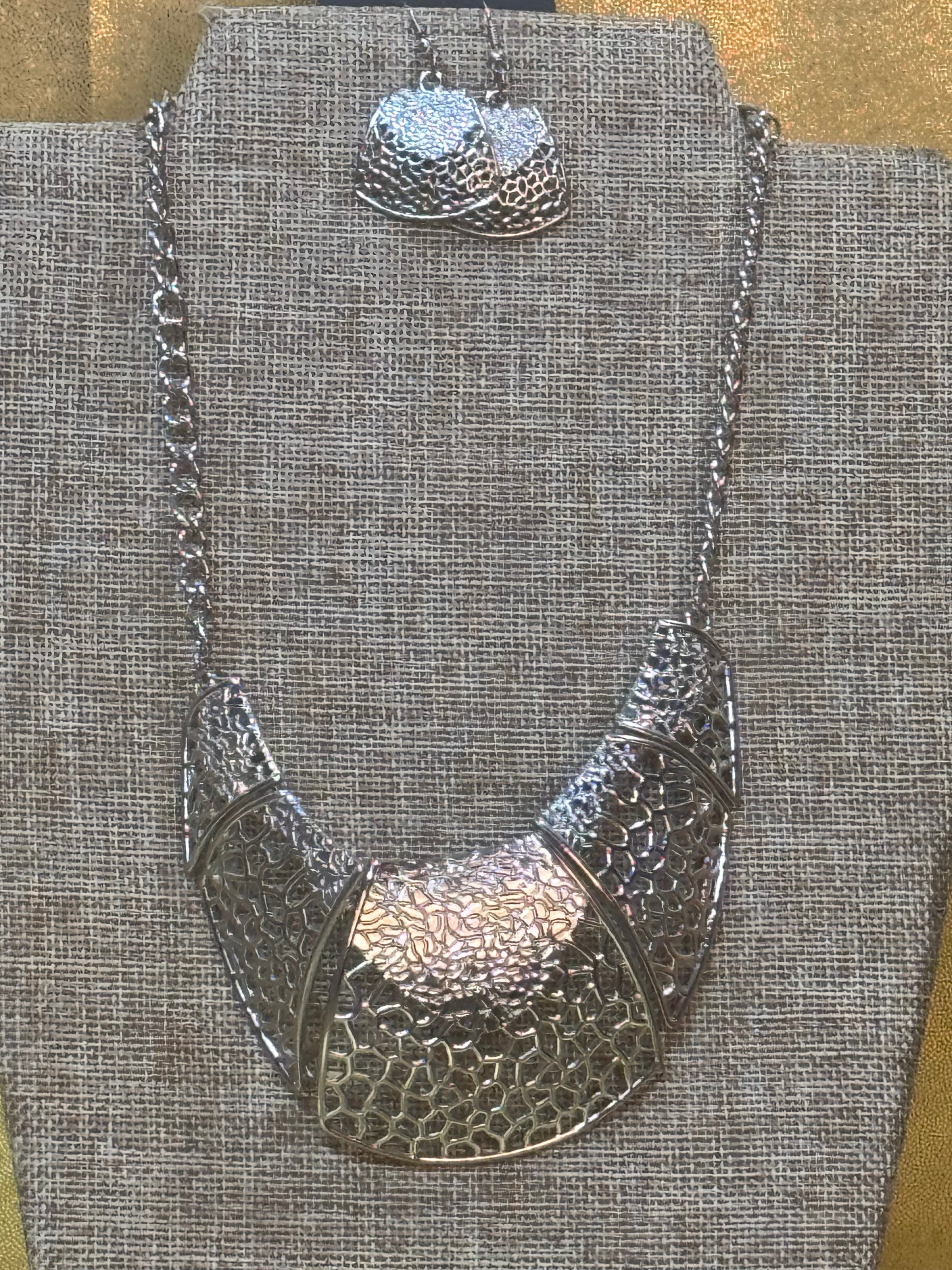 Paparazzi "Command and Conquer" Silver Bib Statement Necklace & Earring Set