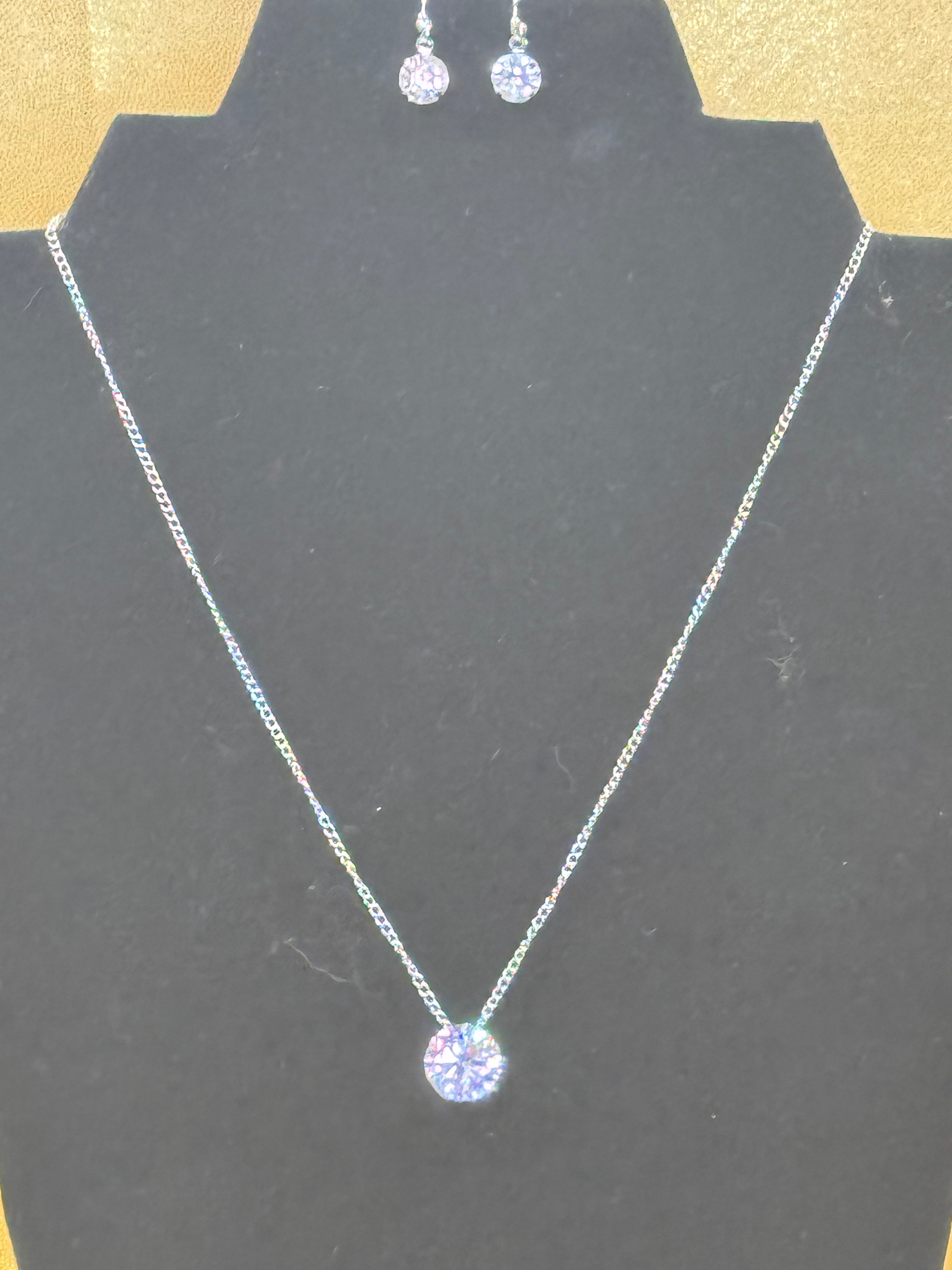 Paparazzi "What A Gem" Silver & Iridescent Rhinestone Solitaire Necklace and Earring Set