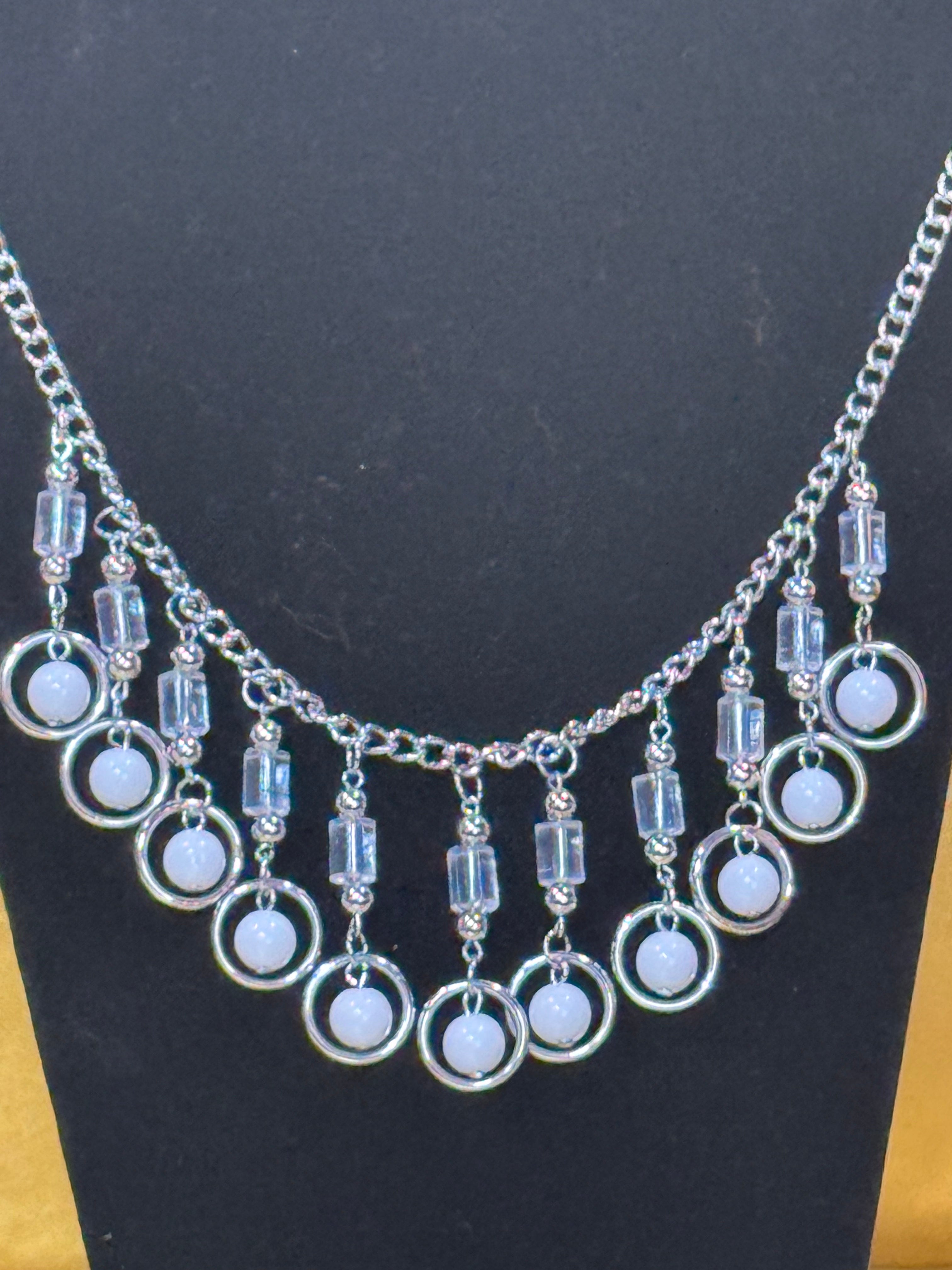 Paparazzi "Cool Cascade" White & Silver Statement Necklace Set