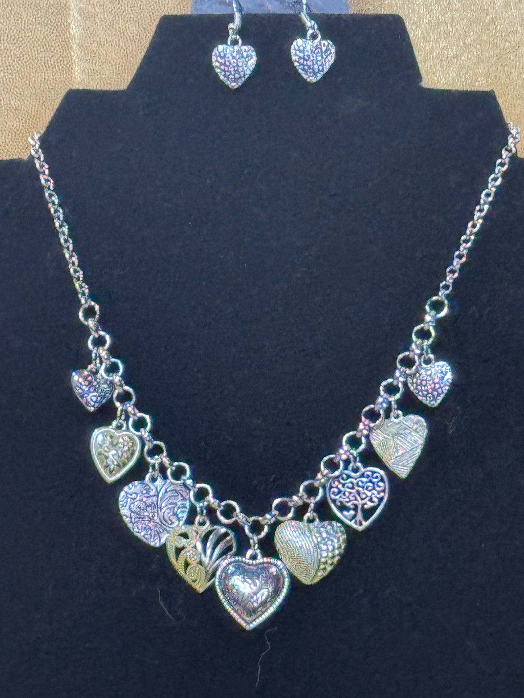 Paparazzi "Botanical Balance" Silver Textured Heart Charm Necklace & Earring Set