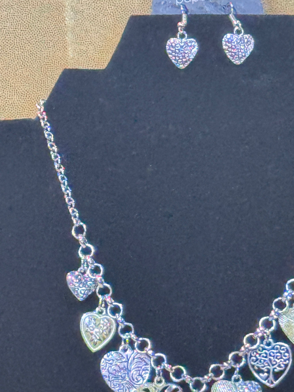 Paparazzi "Botanical Balance" Silver Textured Heart Charm Necklace & Earring Set
