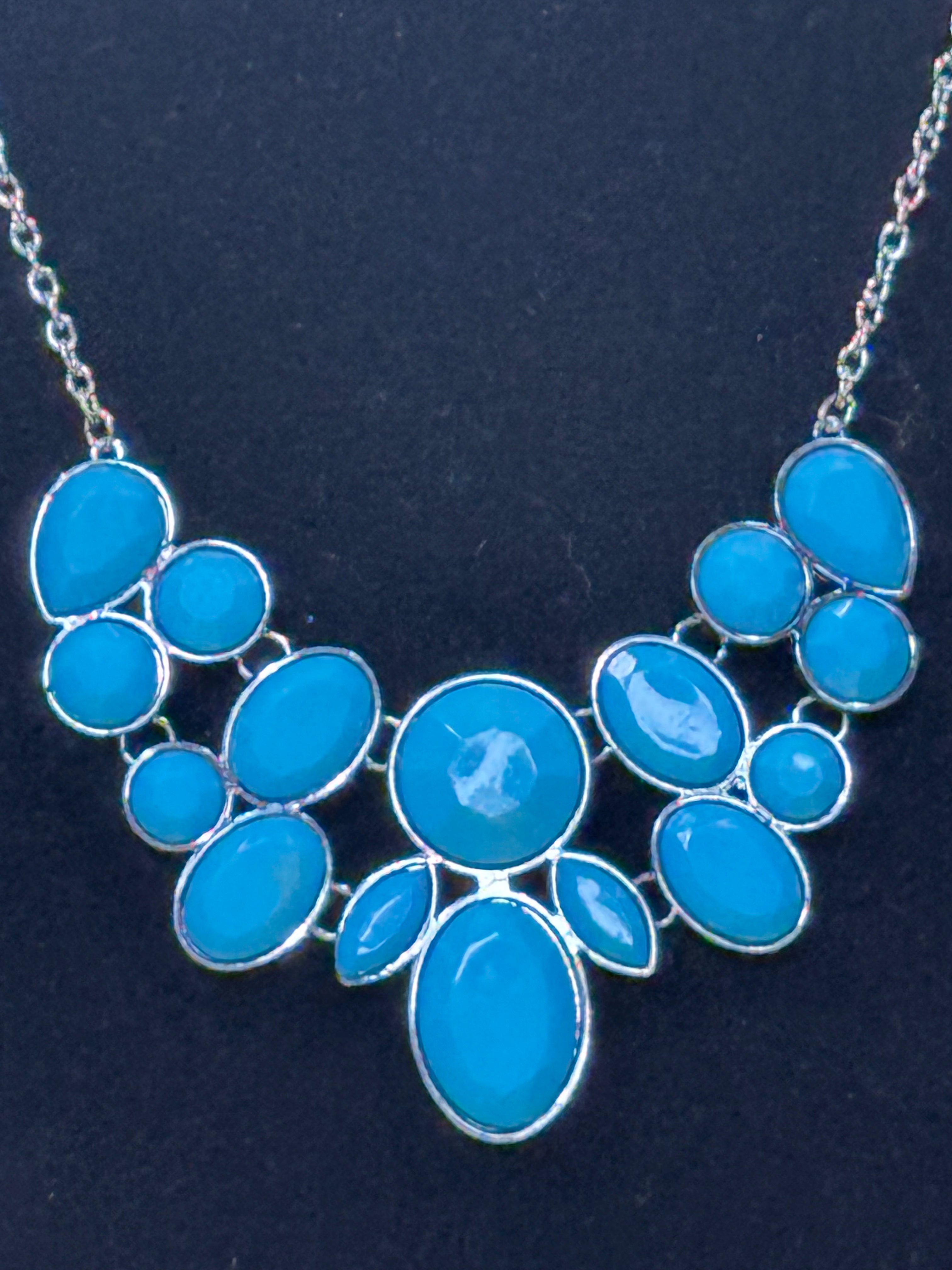 Paparazzi "Demi Diva" Blue Oval Bead Statement Necklace & Earring Set – Silver Tone