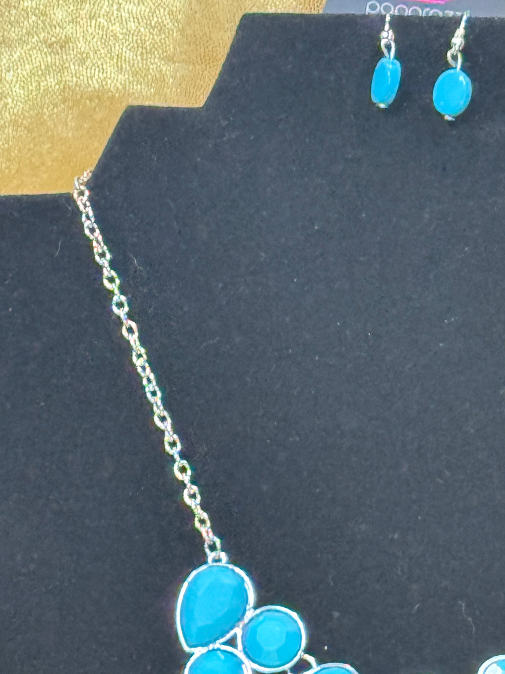 Paparazzi "Demi Diva" Blue Oval Bead Statement Necklace & Earring Set – Silver Tone