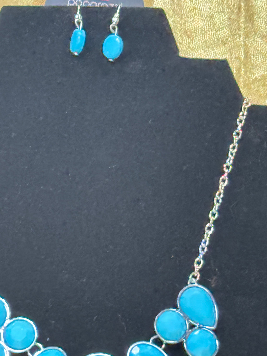 Paparazzi "Demi Diva" Blue Oval Bead Statement Necklace & Earring Set – Silver Tone