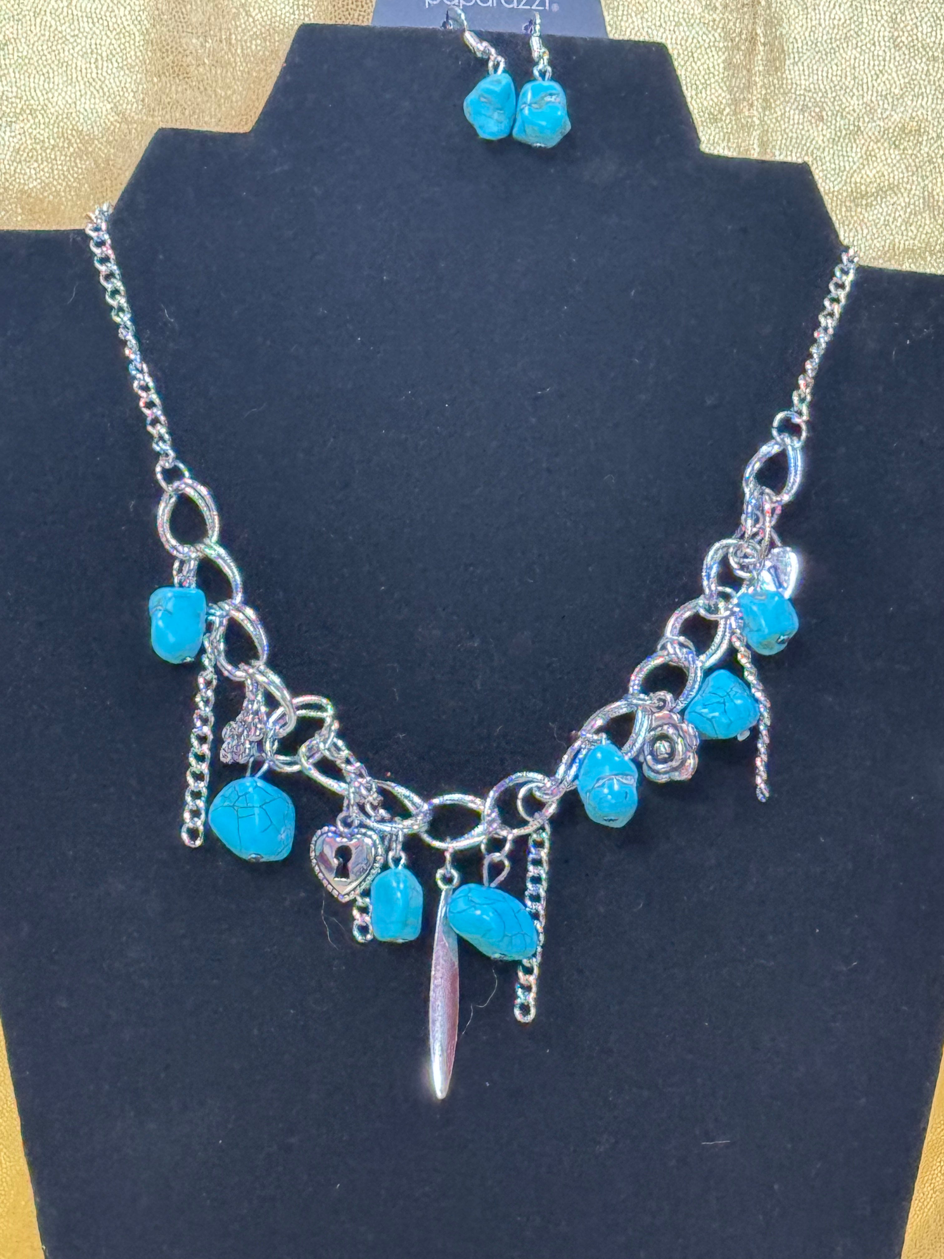 NWT Paparazzi "Southern Sweetheart" Blue Turquoise Charm Necklace & Earring Set