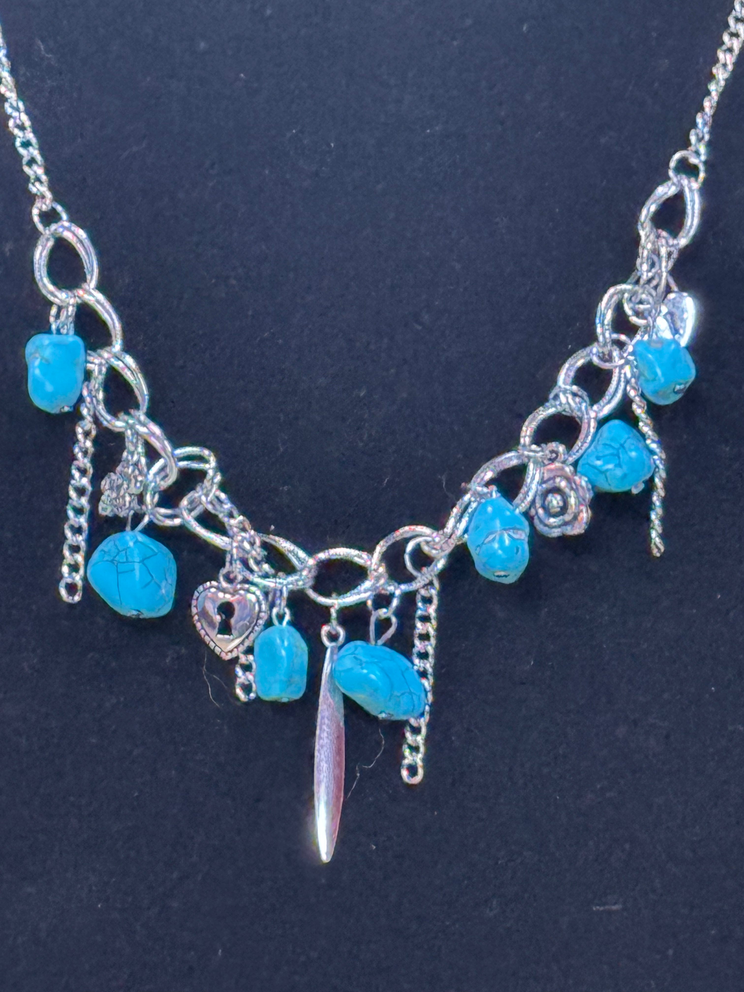 NWT Paparazzi "Southern Sweetheart" Blue Turquoise Charm Necklace & Earring Set
