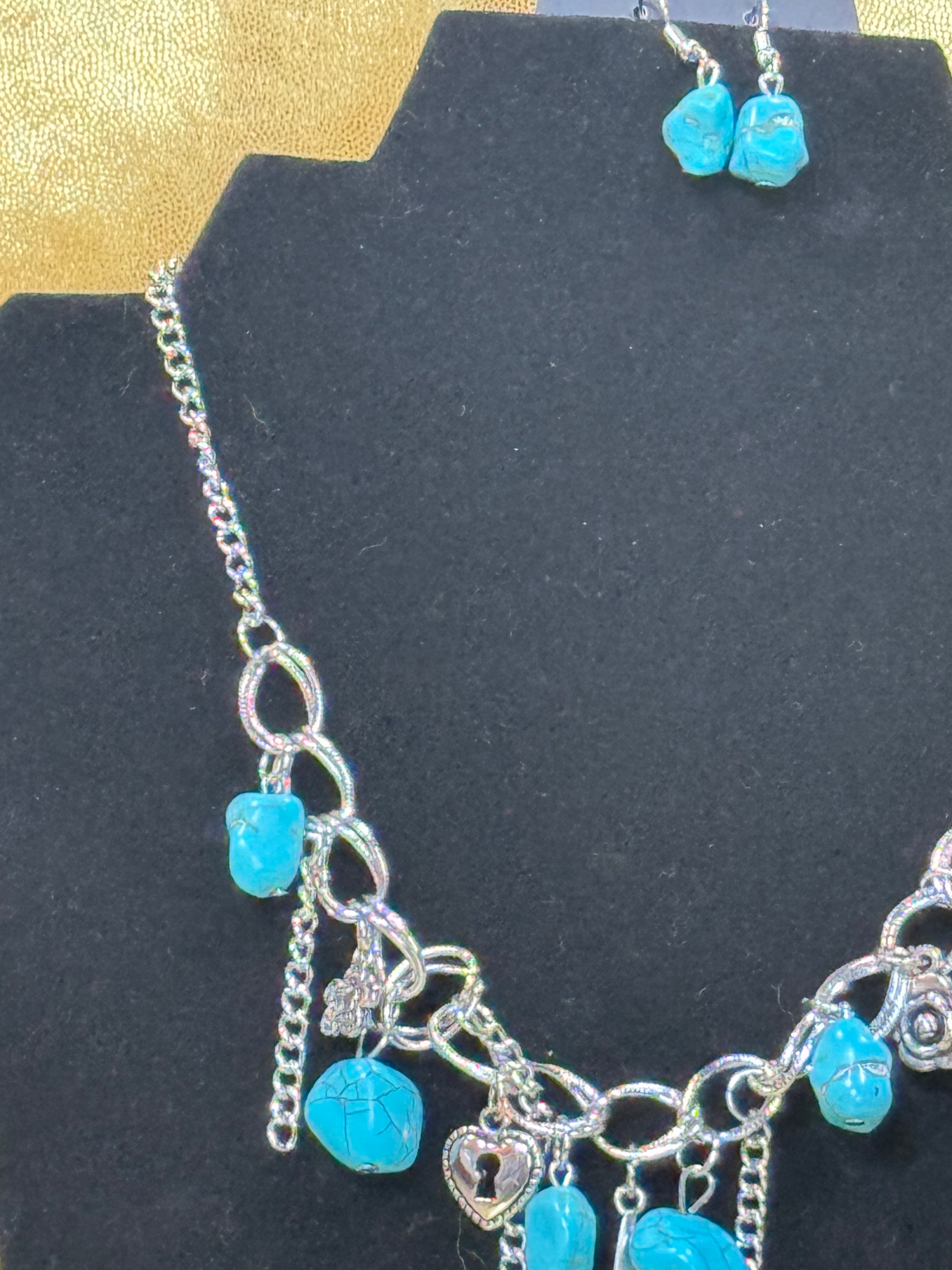 NWT Paparazzi "Southern Sweetheart" Blue Turquoise Charm Necklace & Earring Set
