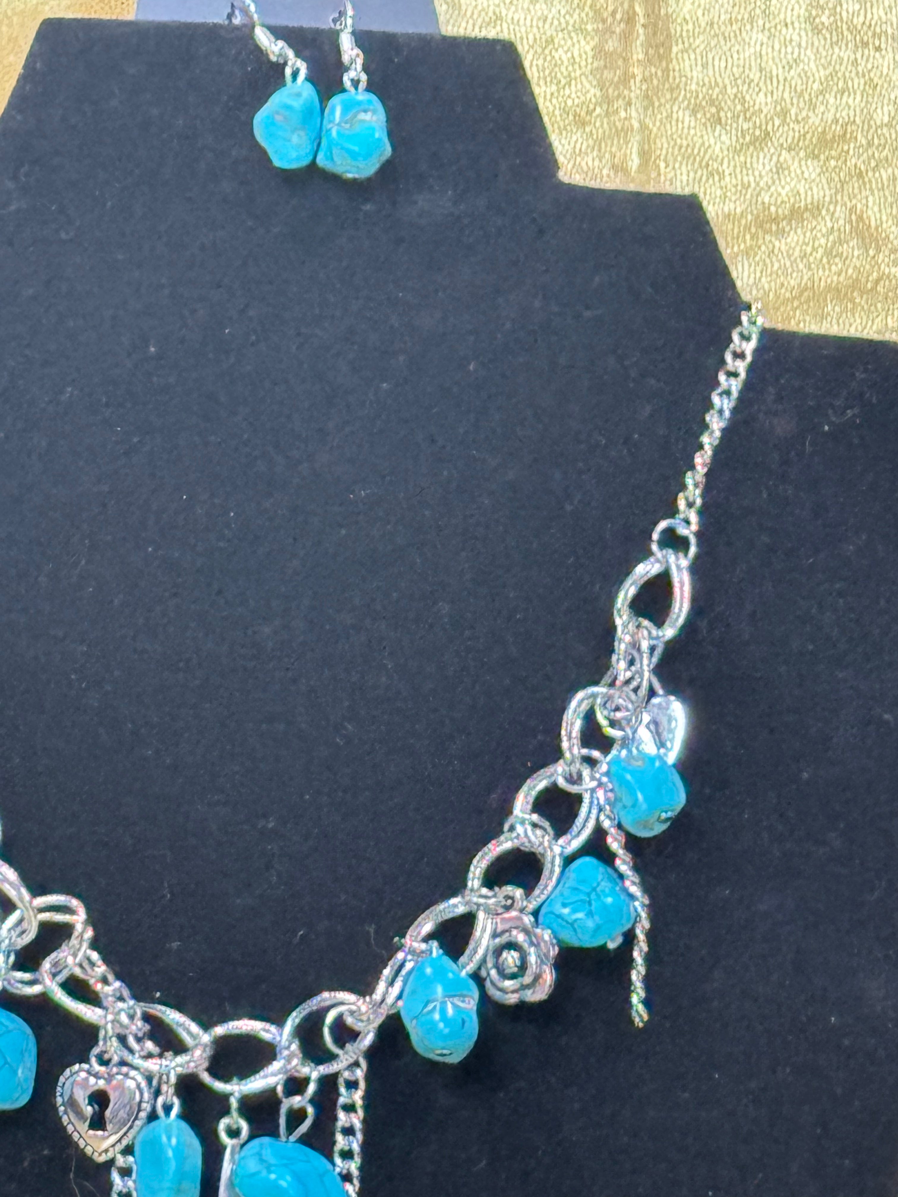 NWT Paparazzi "Southern Sweetheart" Blue Turquoise Charm Necklace & Earring Set