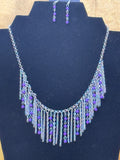 Paparazzi "Harlem Hideaway" Purple Beaded Silver Fringe Necklace Set