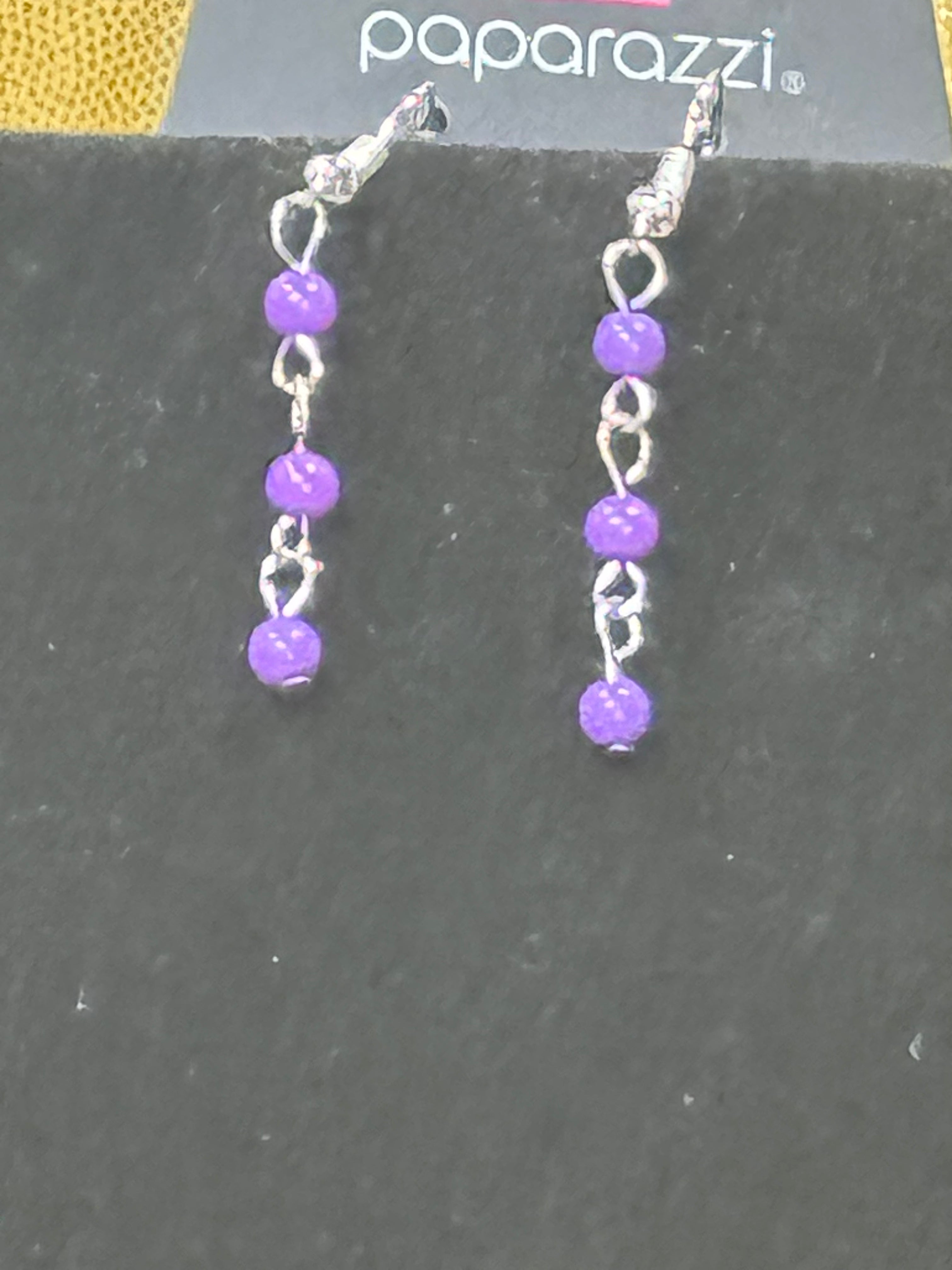 Paparazzi "Harlem Hideaway" Purple Beaded Silver Fringe Necklace Set