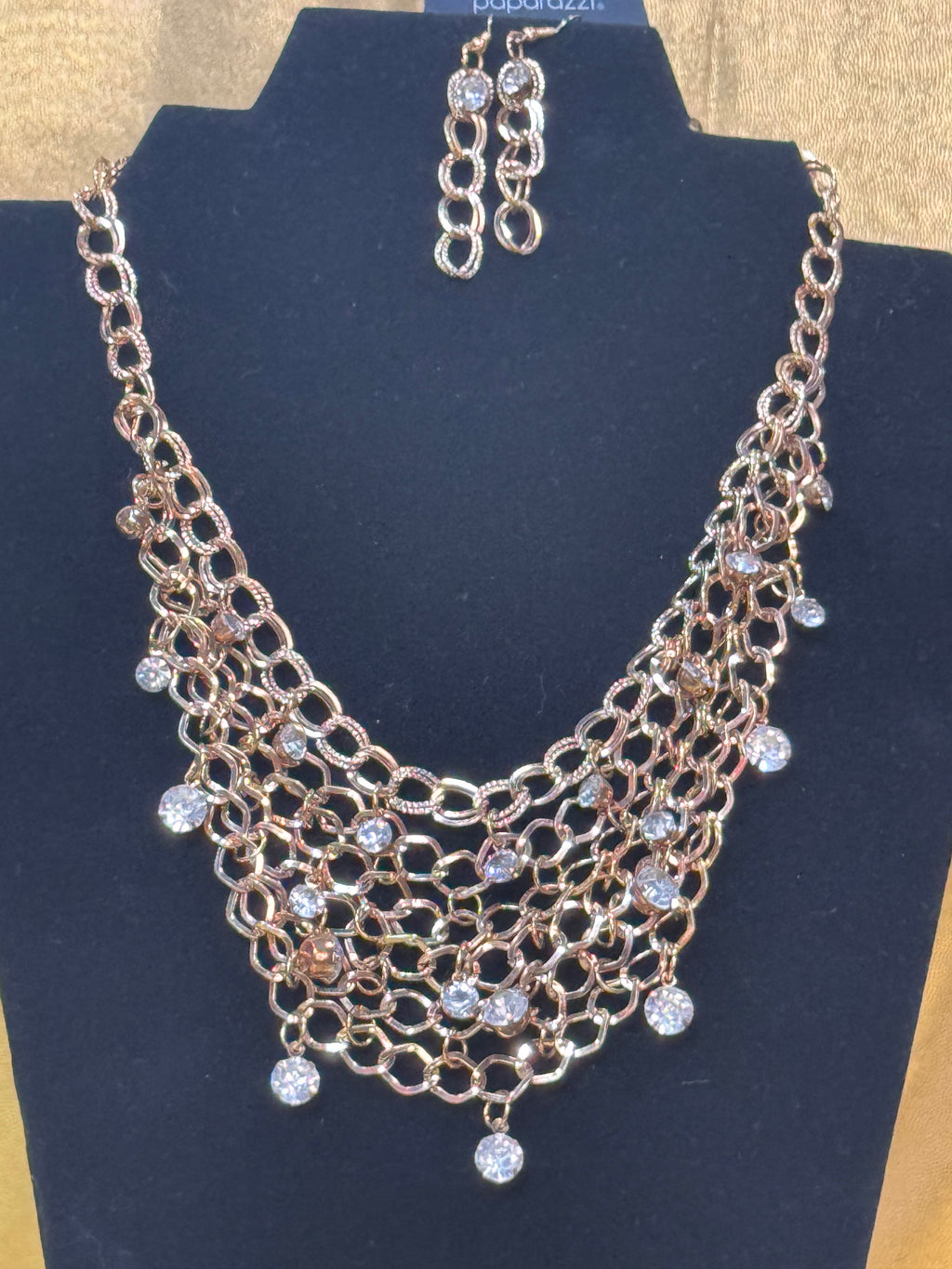 Paparazzi "Fishing for Compliments" Gold Multi-Layer Mesh Bib Necklace & Earring Set