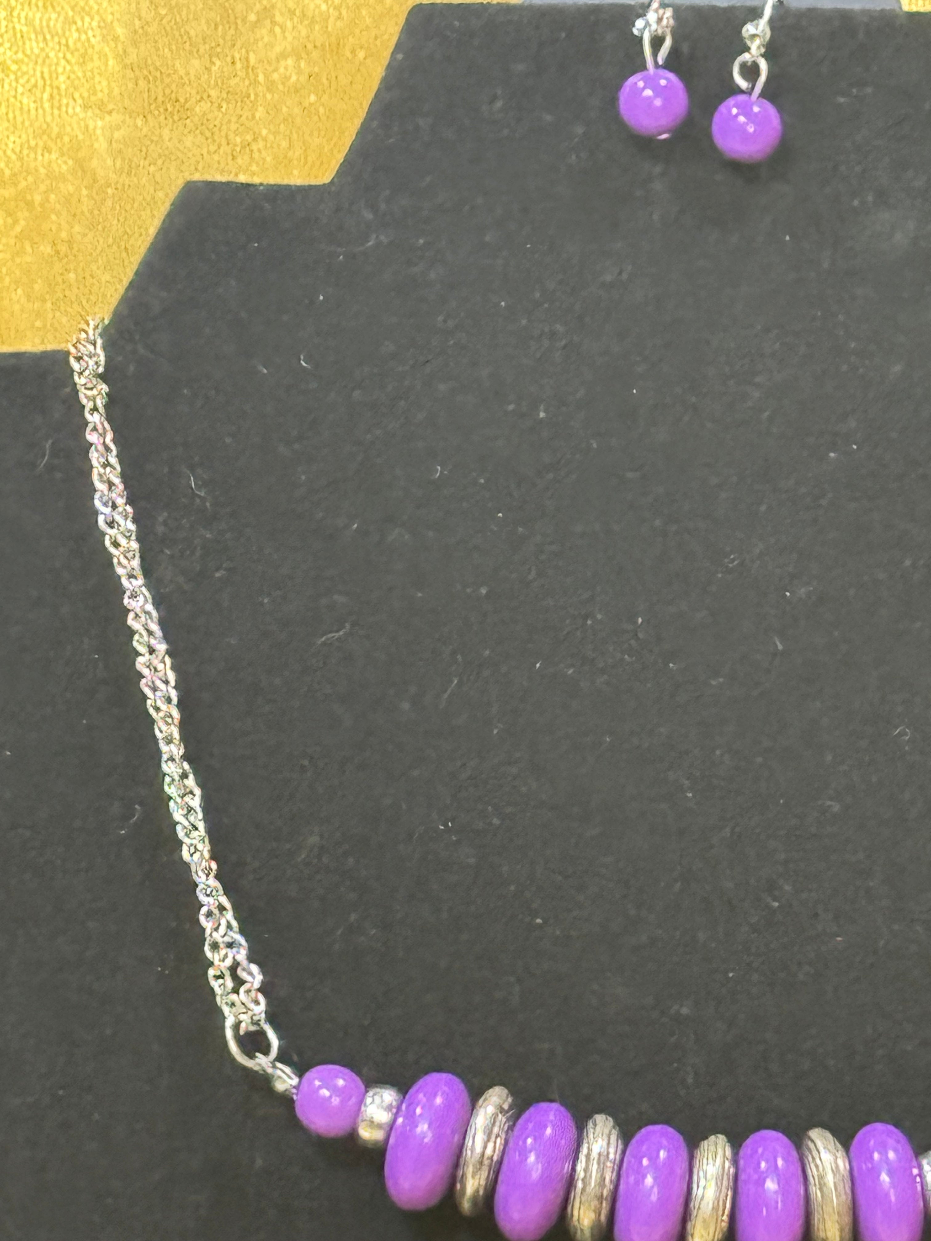 Paparazzi "On Mountain Time" Purple Bead & Silver Spacer Necklace Set