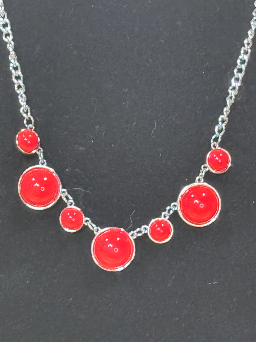 Paparazzi Prismatically POP-tastic Red Bead Silver Chain Necklace & Earring Set