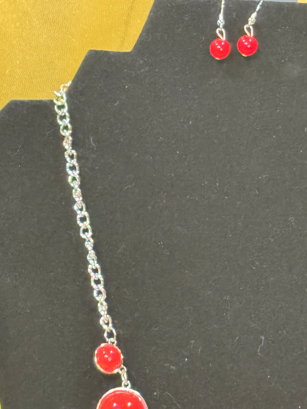 Paparazzi Prismatically POP-tastic Red Bead Silver Chain Necklace & Earring Set