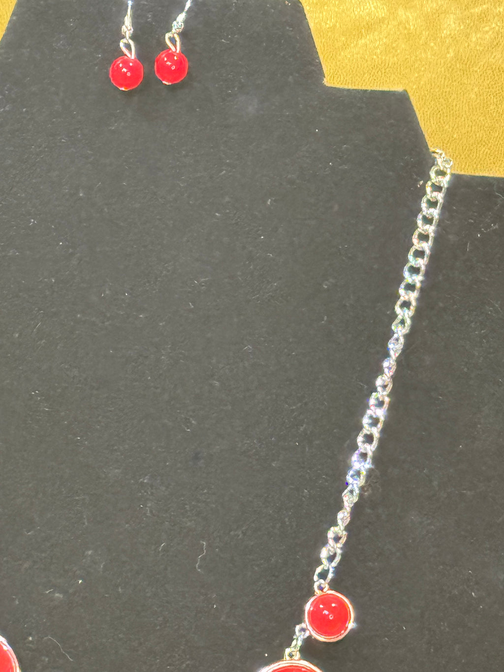Paparazzi Prismatically POP-tastic Red Bead Silver Chain Necklace & Earring Set