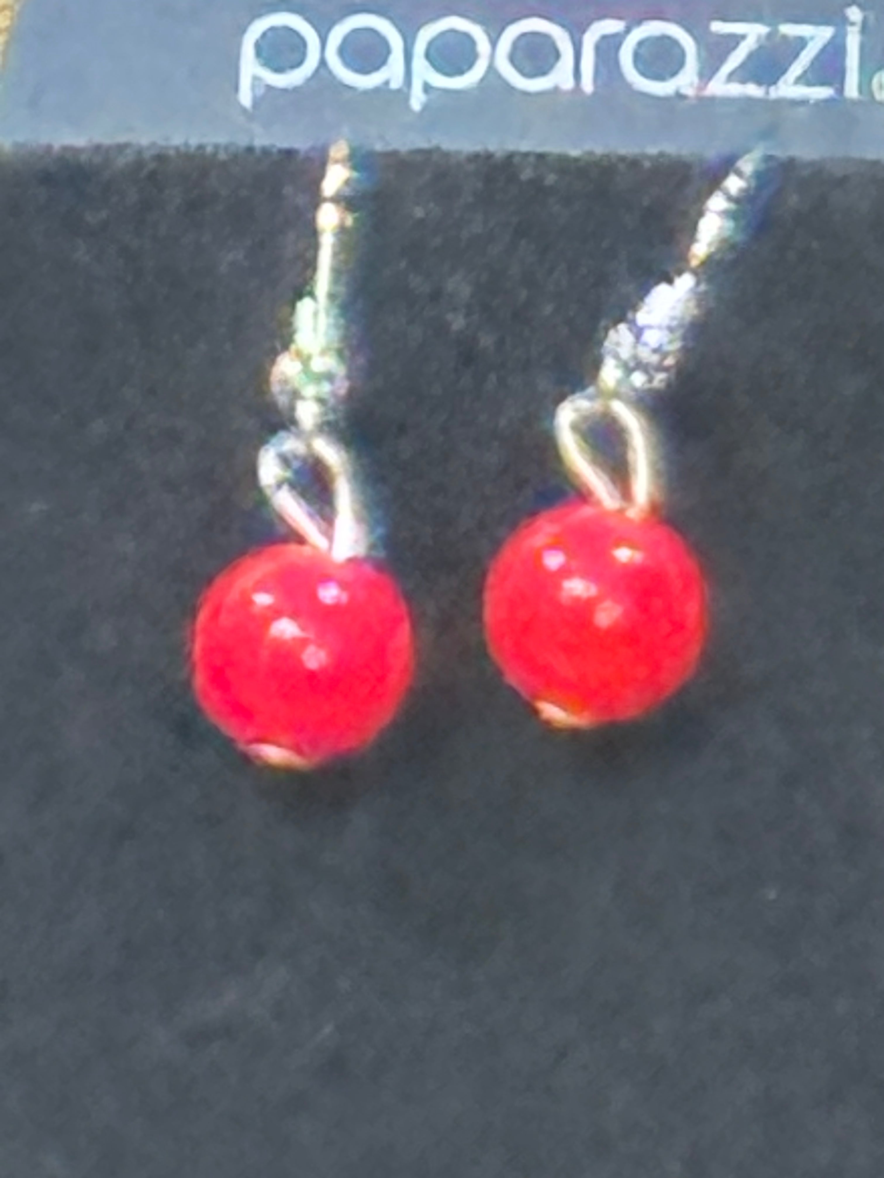Paparazzi Prismatically POP-tastic Red Bead Silver Chain Necklace & Earring Set
