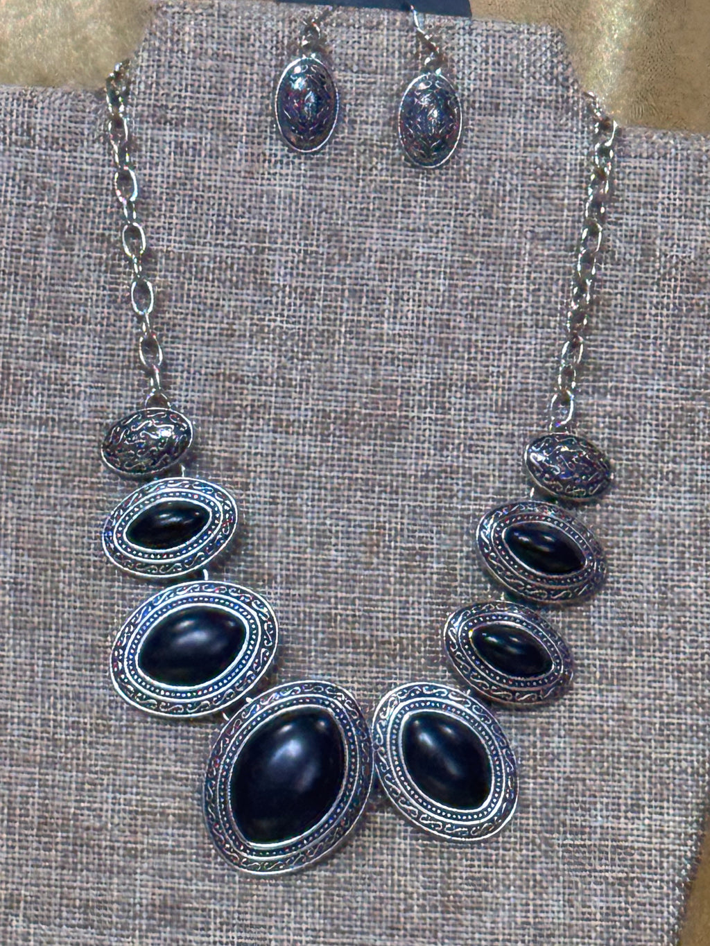 Paparazzi "Sierra Serenity" Black Stone Statement Necklace & Earring Set