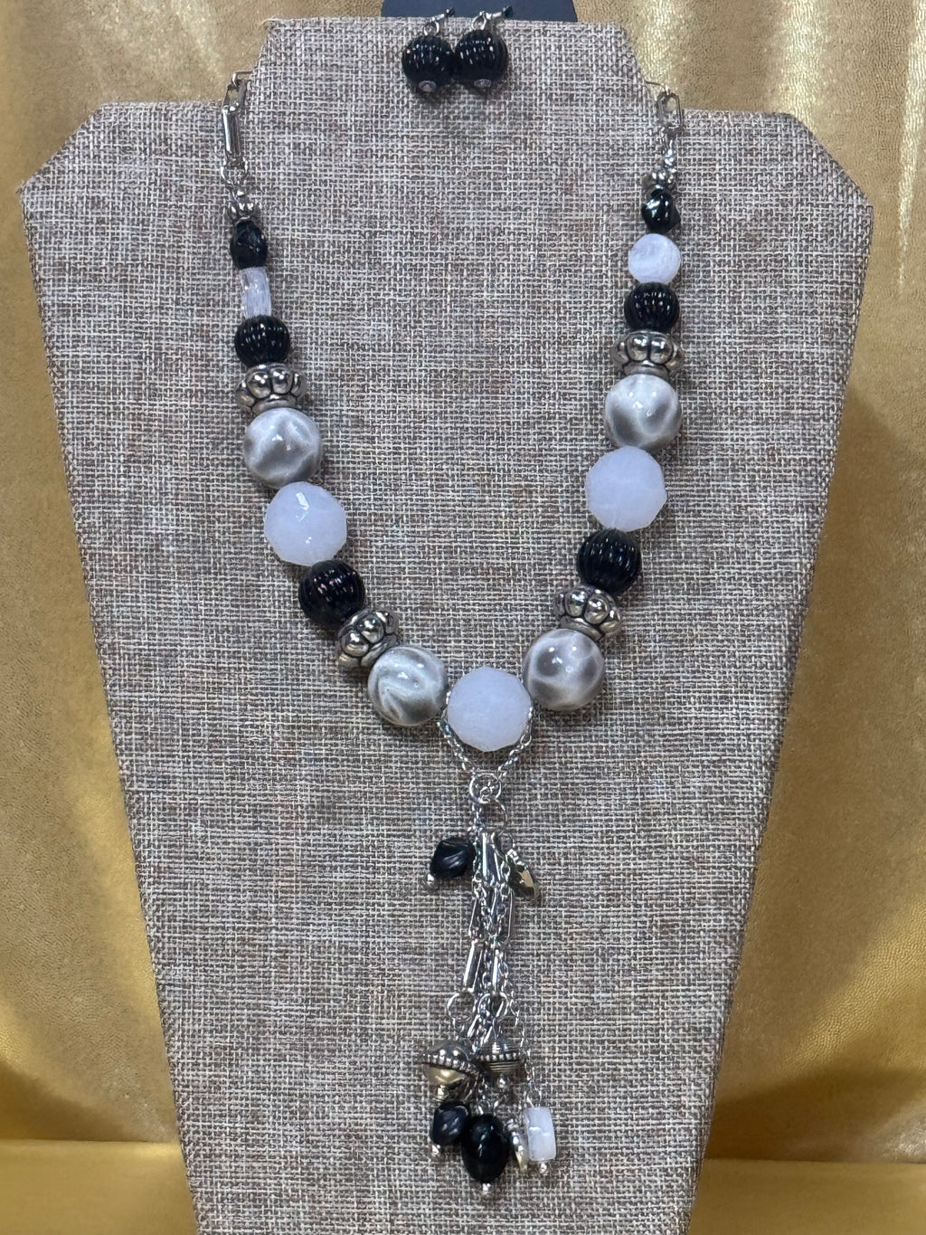 Paparazzi "Break A Leg" Silver, Black, & Frosty White Tassel Necklace Set