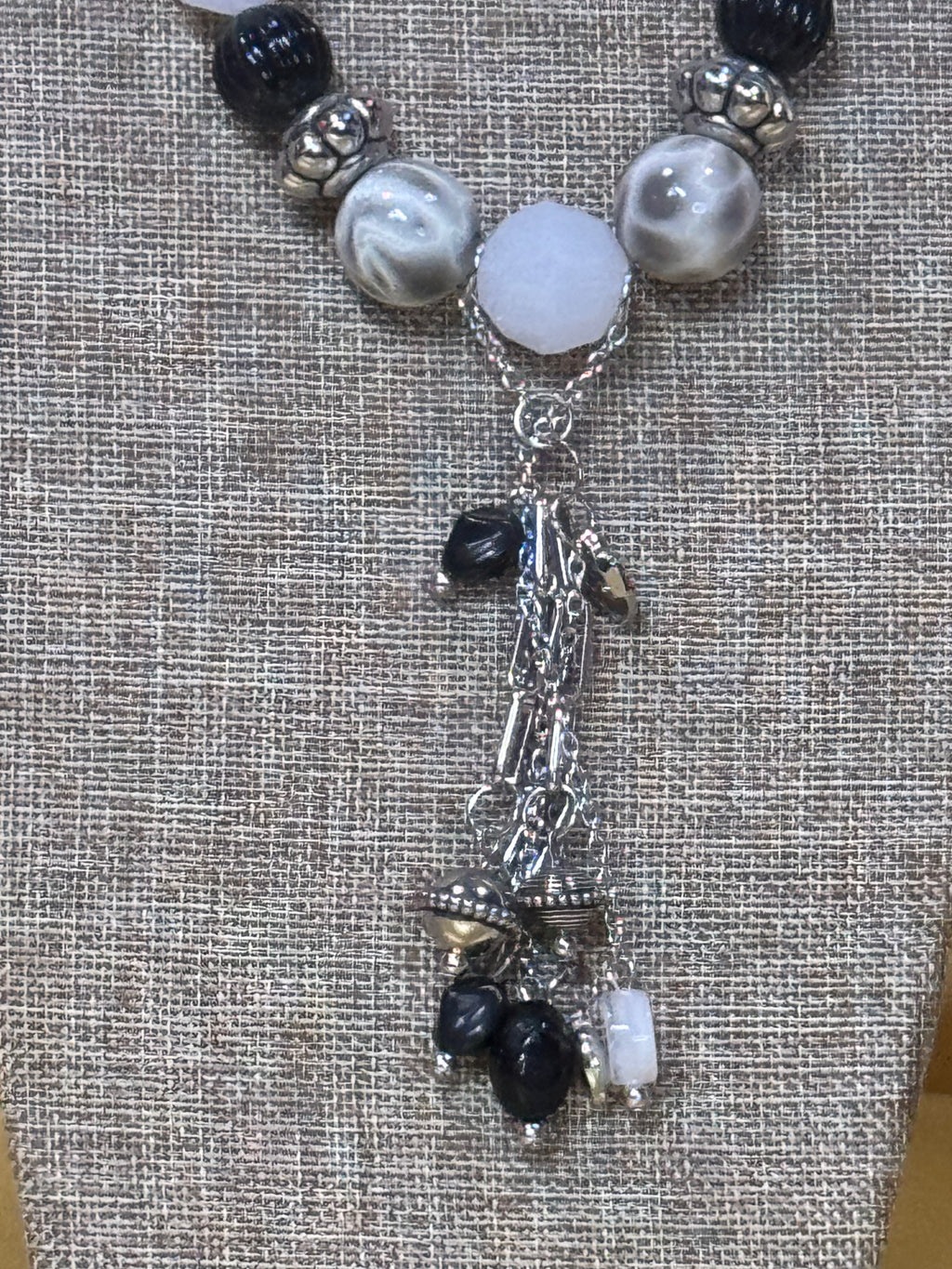 Paparazzi "Break A Leg" Silver, Black, & Frosty White Tassel Necklace Set