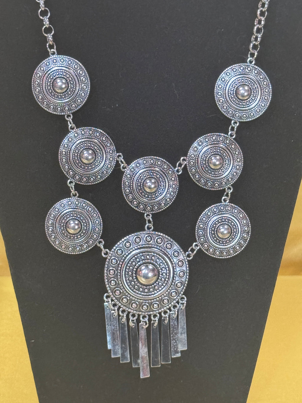 Paparazzi Modern Medalist Silver Geometric Disc Fringe Necklace Set