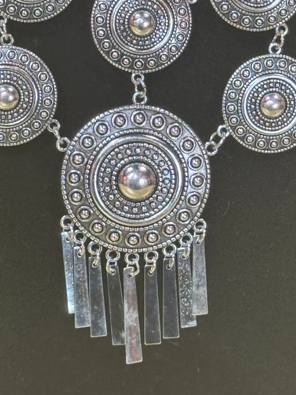 Paparazzi Modern Medalist Silver Geometric Disc Fringe Necklace Set