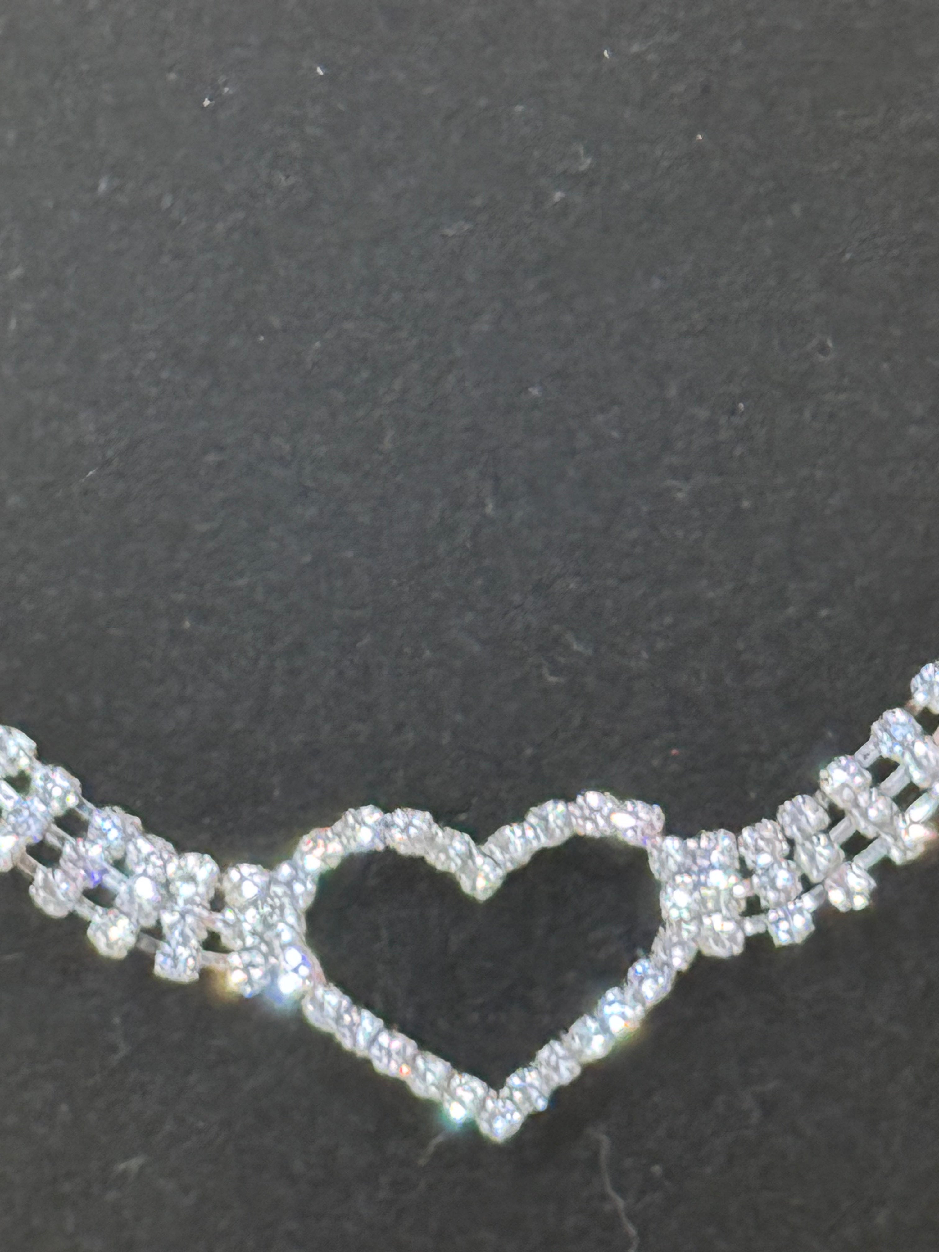 Paparazzi "Rows of Romance" Rhinestone Heart Necklace & Earring Set – White