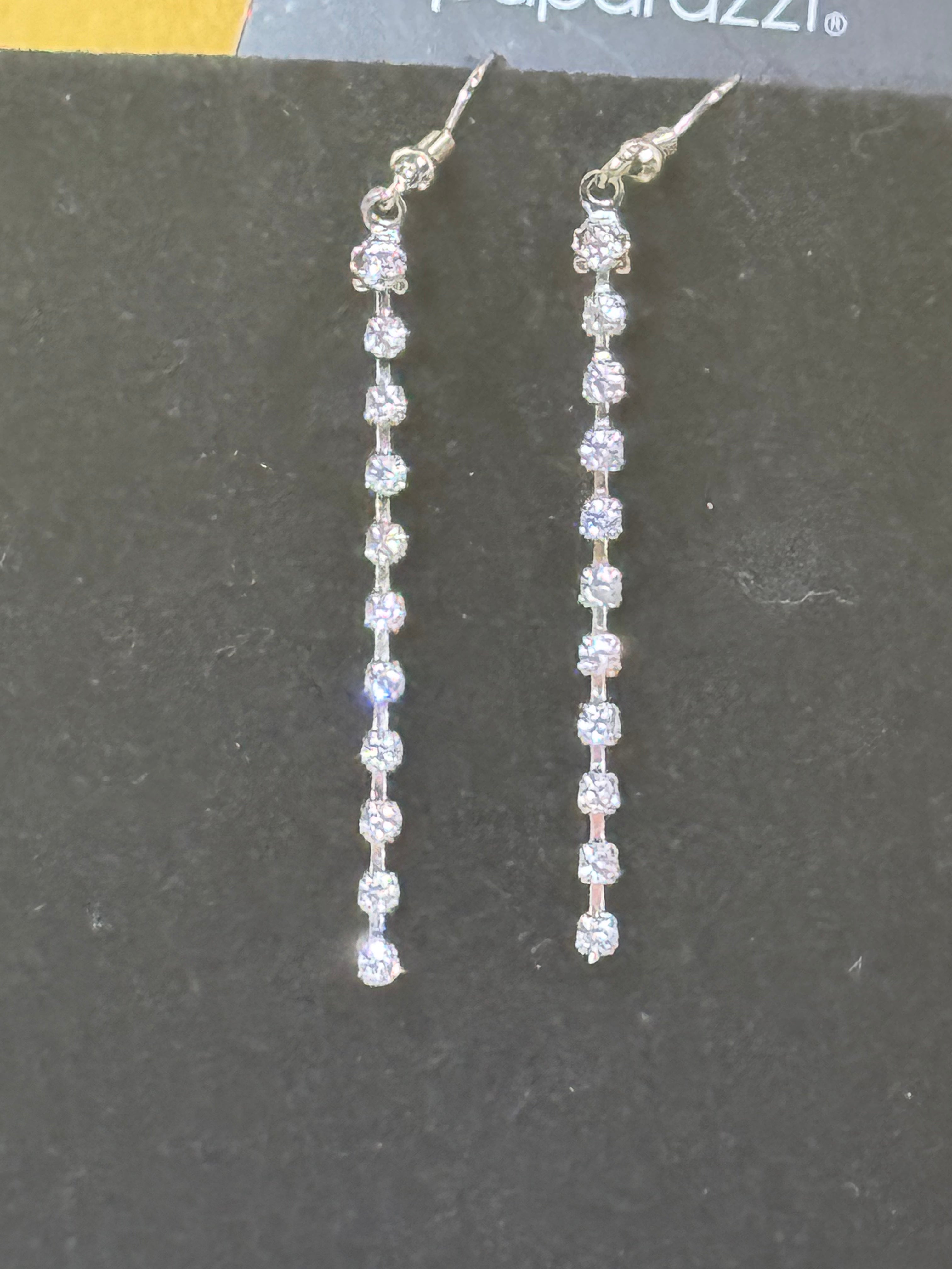 Paparazzi "Rows of Romance" Rhinestone Heart Necklace & Earring Set – White