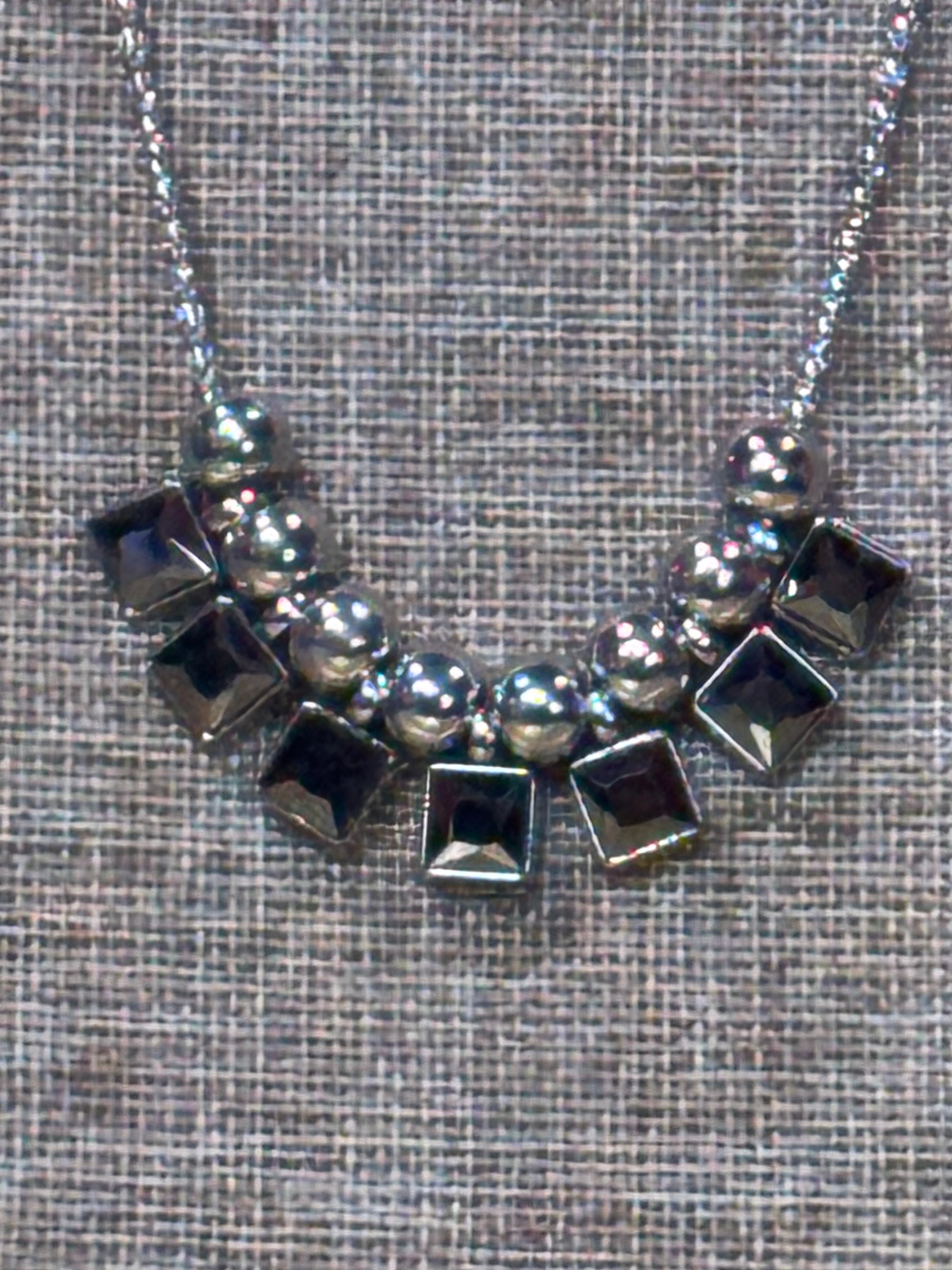 Paparazzi "Graciously Audacious" Smoky Silver Bead & Square Rhinestone Necklace Set