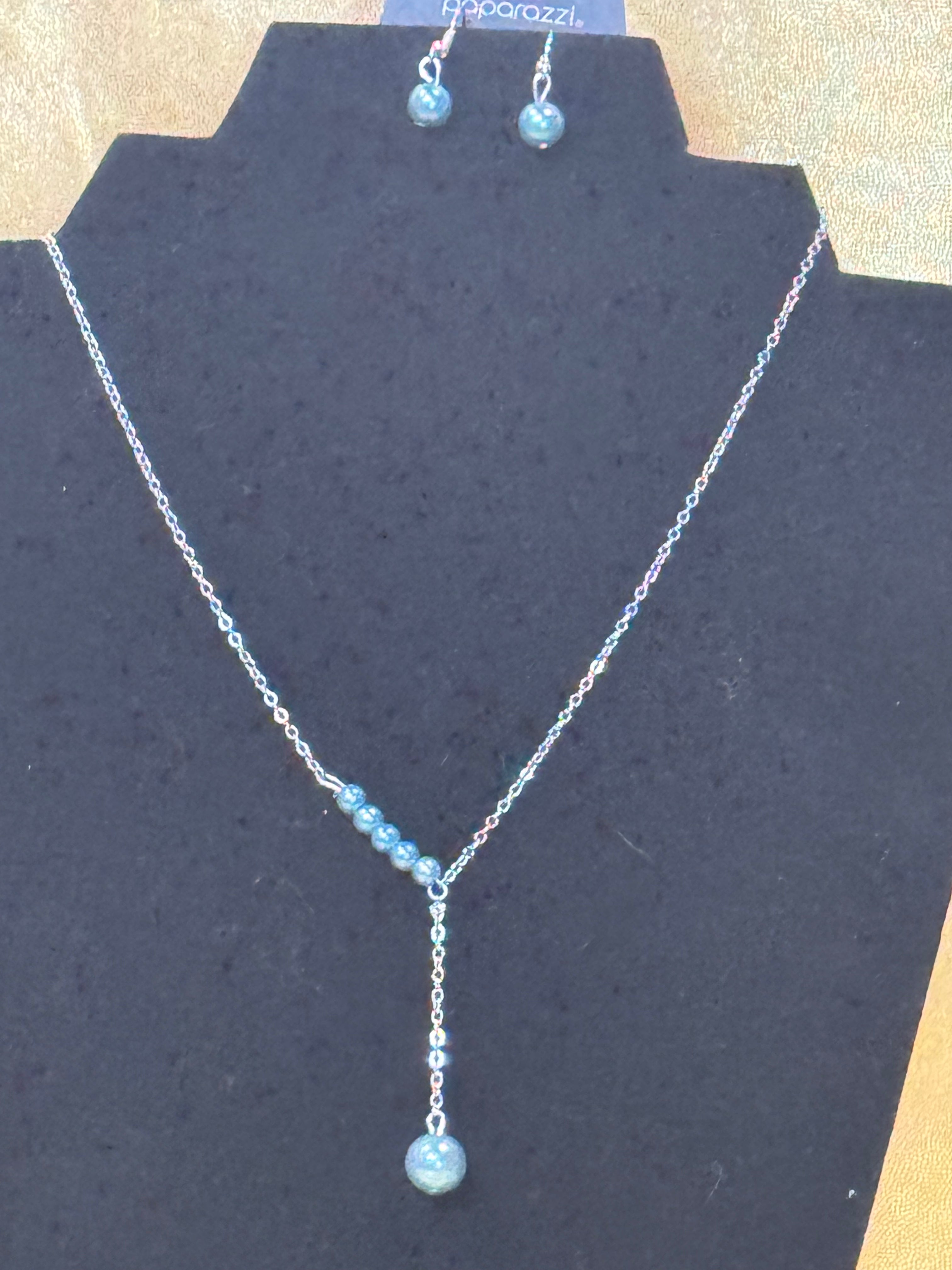 Paparazzi "Timeless Taste" Blue Pearl Lariat Necklace Set