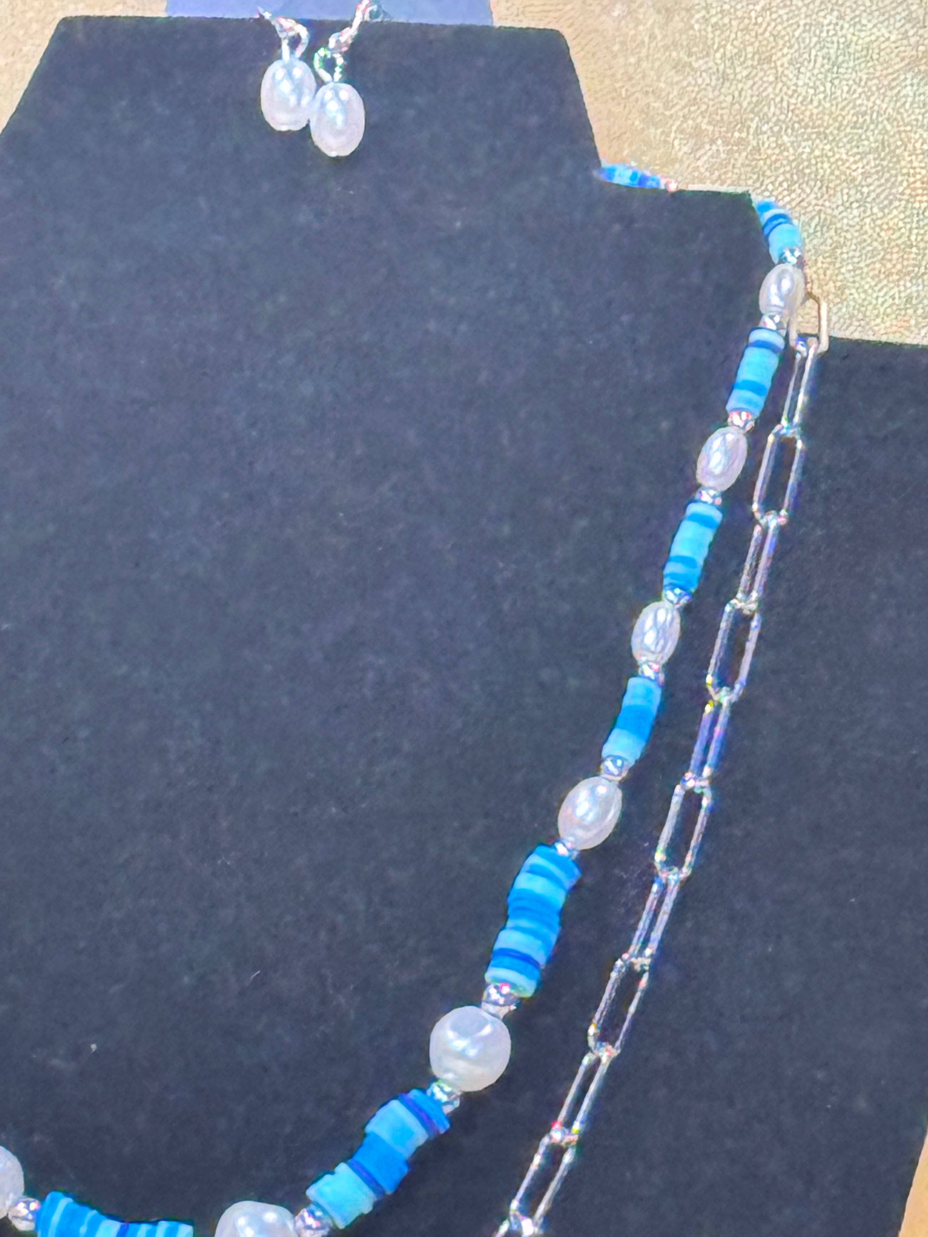 Paparazzi Tidal Trendsetter Blue Layered Pearl & Paperclip Chain Necklace Set