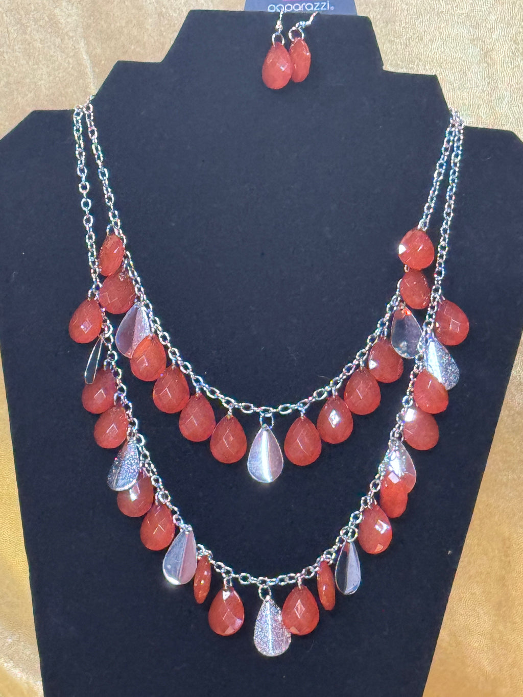 Paparazzi "Life of the Fiesta" Orange Multilayer Teardrop Fringe Necklace Set