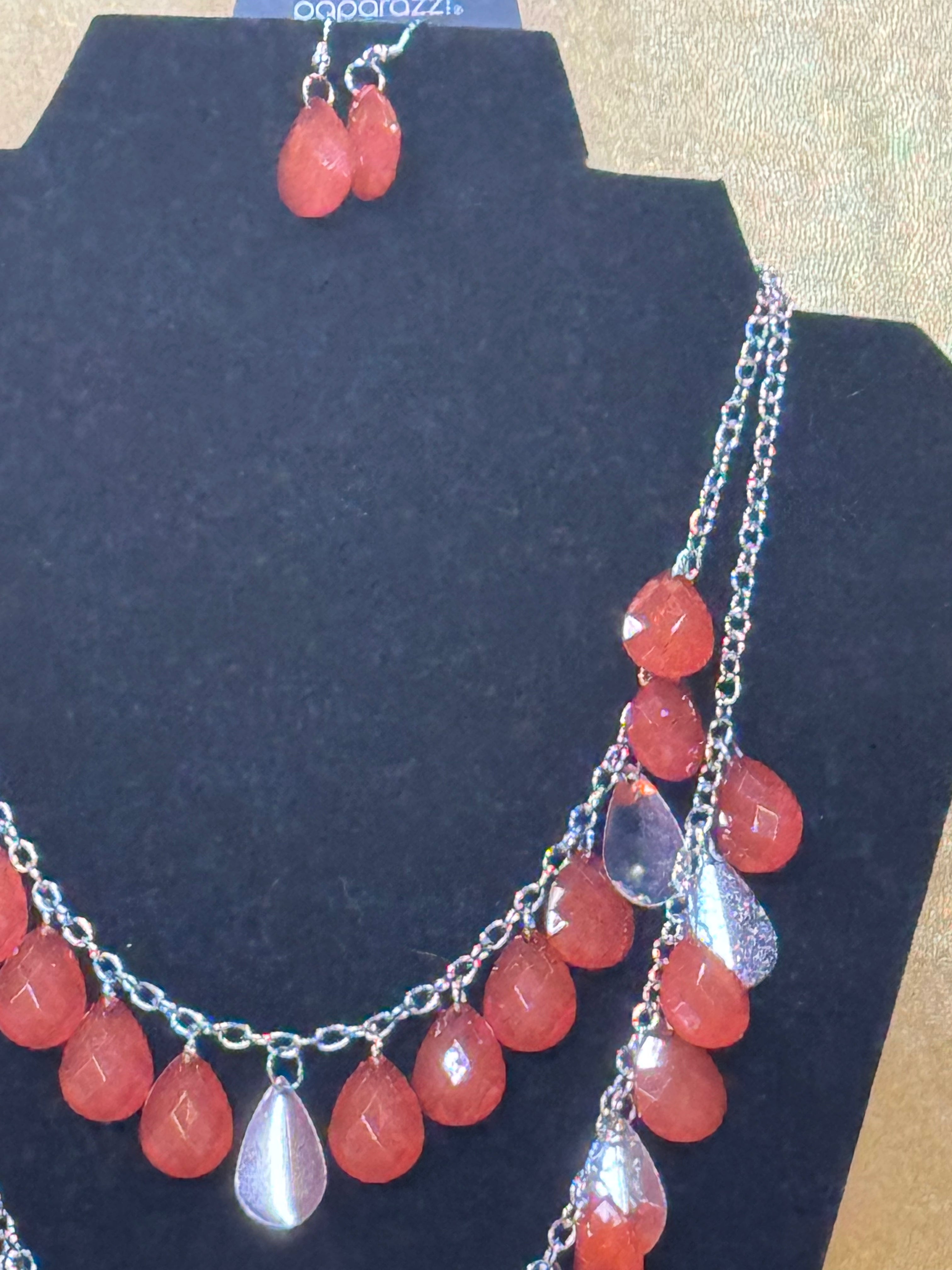Paparazzi "Life of the Fiesta" Orange Multilayer Teardrop Fringe Necklace Set