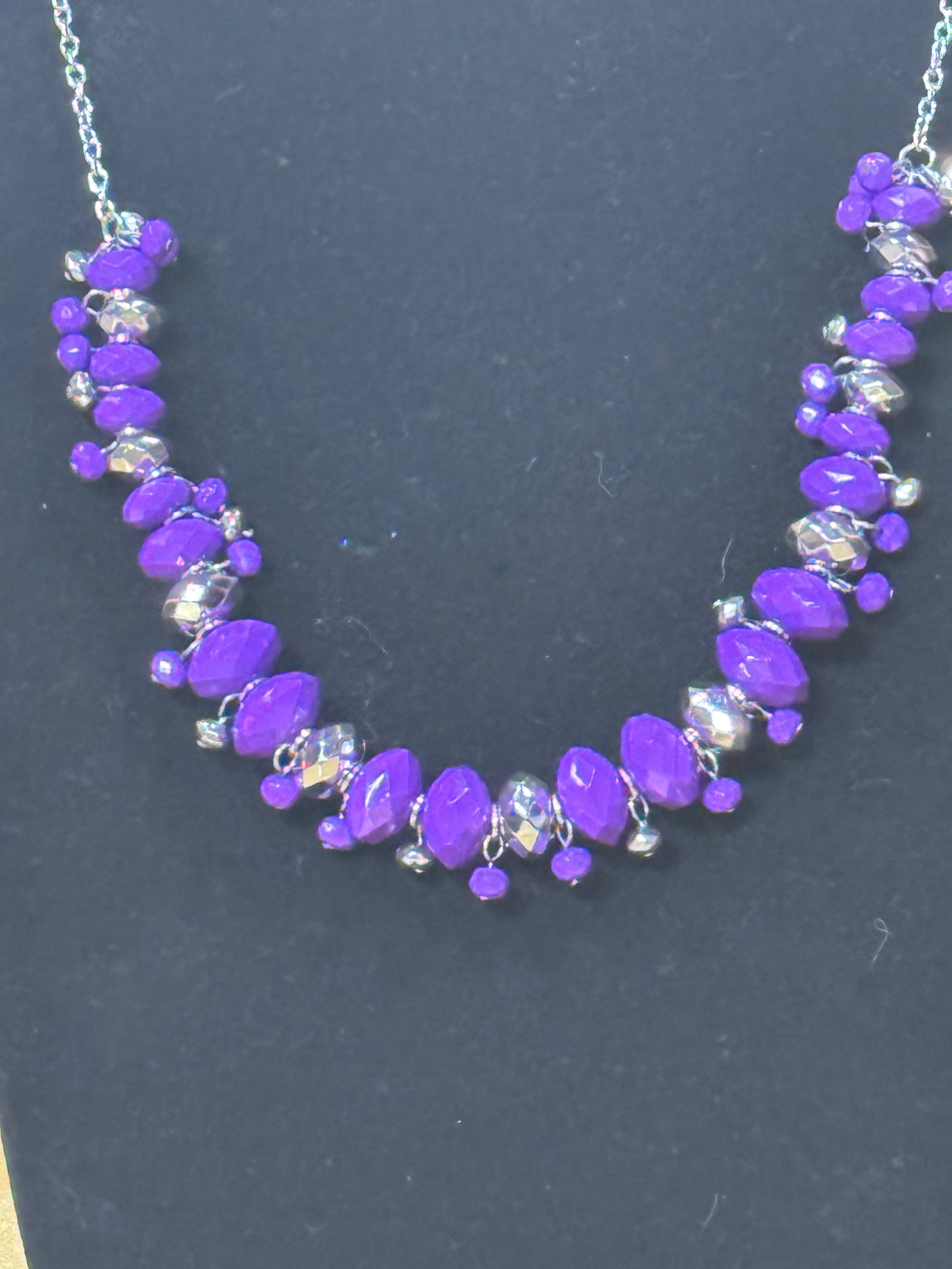 Paparazzi "Brags to Riches" Purple & Silver Beaded Statement Necklace Set