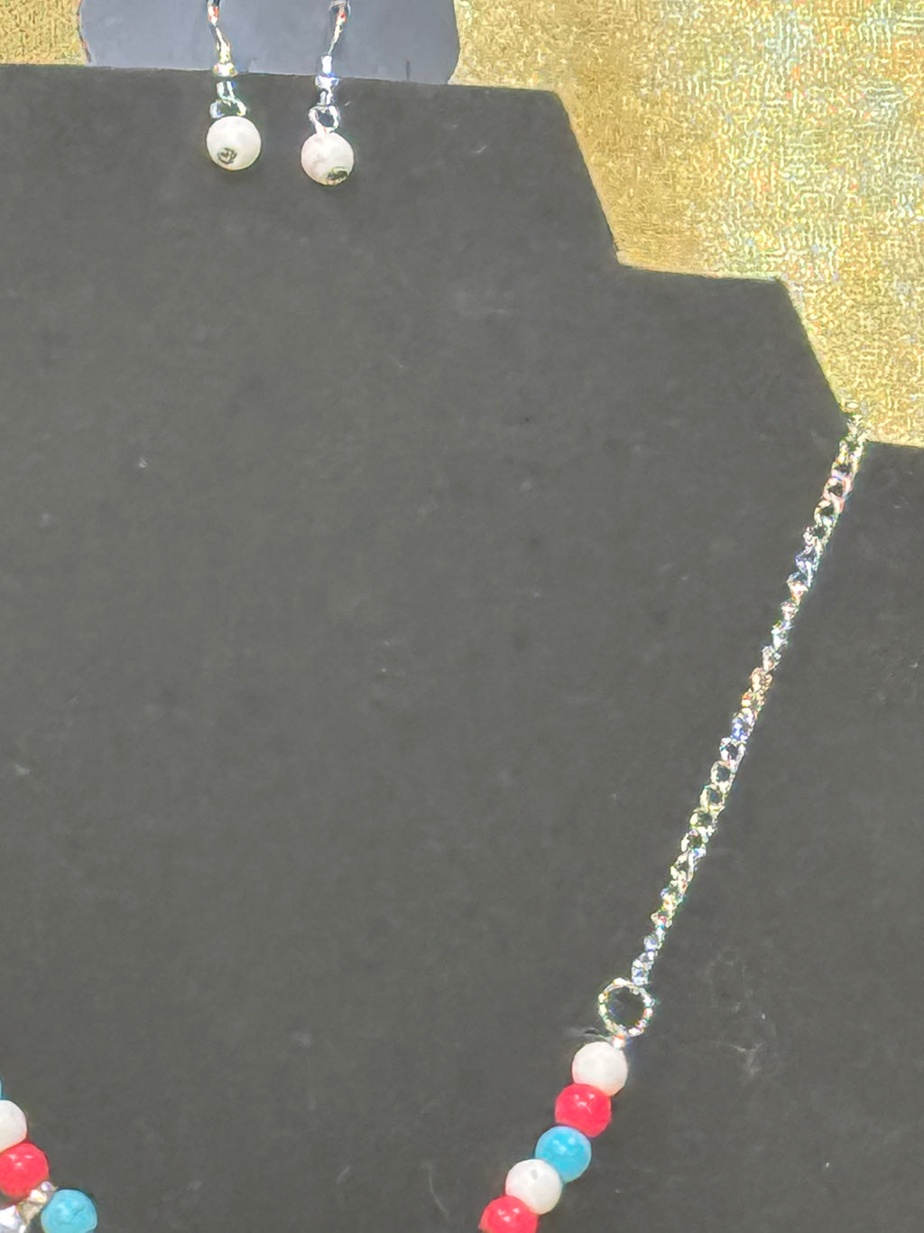 Paparazzi Neutral TERRA-tory Multi Necklace & Earring Set – Red, White, & Turquoise Beads with Silver Pendants