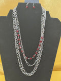 Paparazzi "Metro Mixer" Multi-Layer Silver Chain & Red Crystal Necklace Set